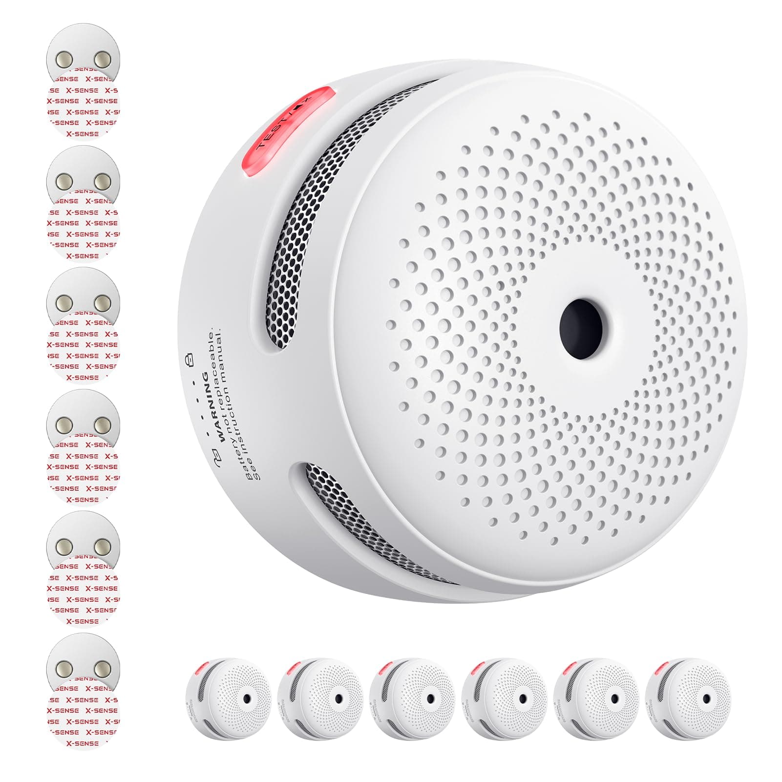 X-Sense Mini Rauchmelder mit 10 Jahre Batterie und Magnethalterung, photoelektrischer Feuermelder mit Test-/Stummschalttaste, XS01, 6 Stück