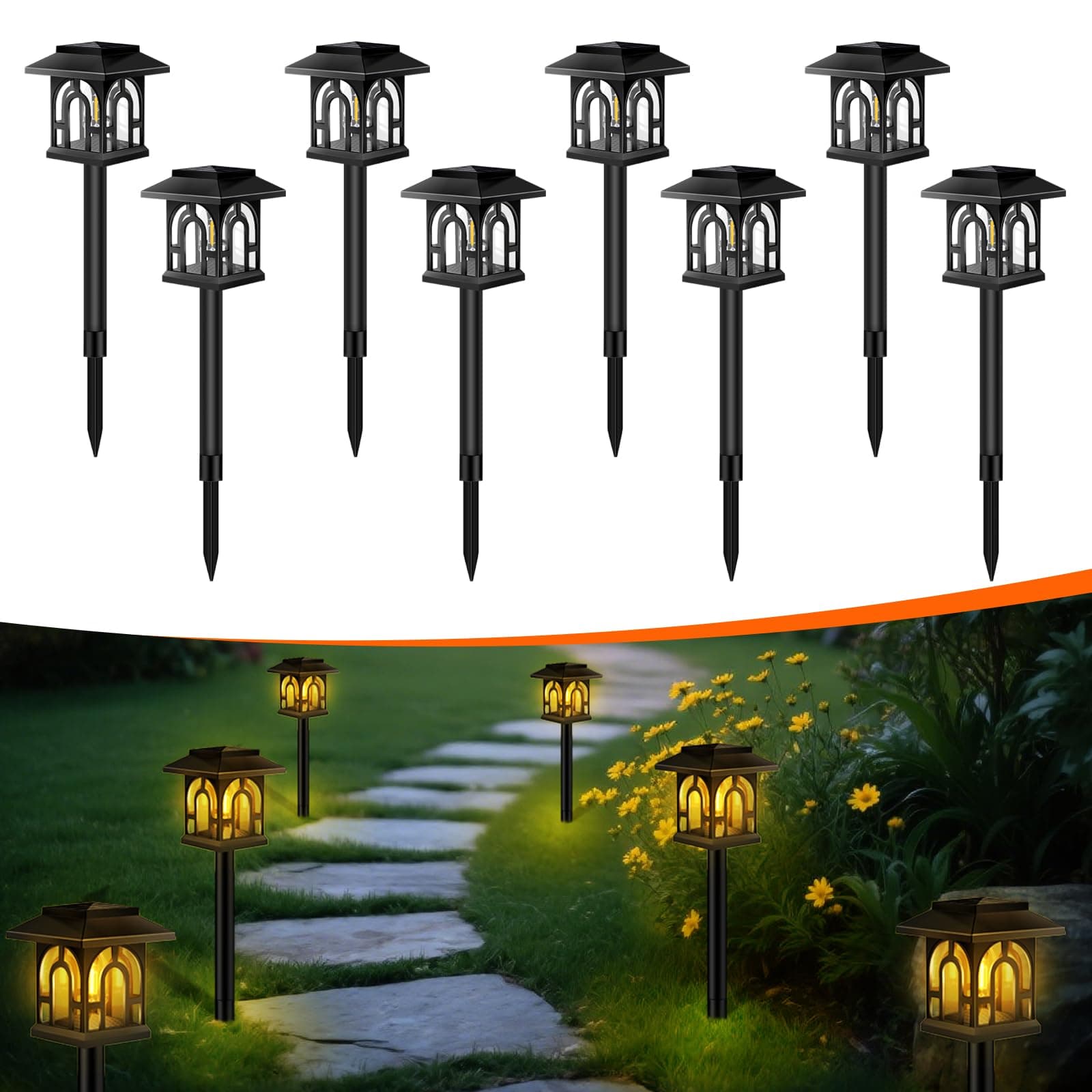 8 Pezzi Luci Solari per Esterni Giardino, Lampada Solare Esterno, IP65 Impermeabile, LED Luci Solari Giardino Decorazione per Vialetto, Patio, Prato, Cortili, Sentieri (Bianca Calda)