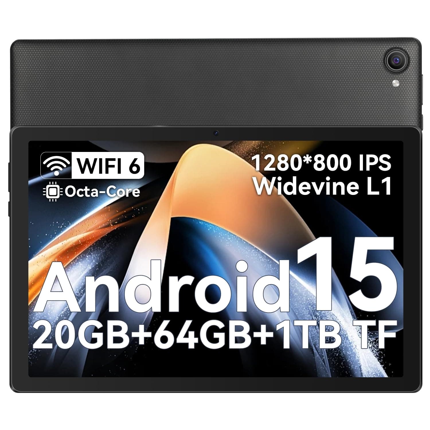 Whitedeer Tablet 10 pollici Android 15 Octa-Core, Face ID, OTG, 20GB+64GB+1TB Espansione, 1280 * 800 IPS, Split-Screen, WiFi 6, BT5.3, Doppia Fotocamera 5MP+8MP, 5000mAh, Widevine L1 (Nero)