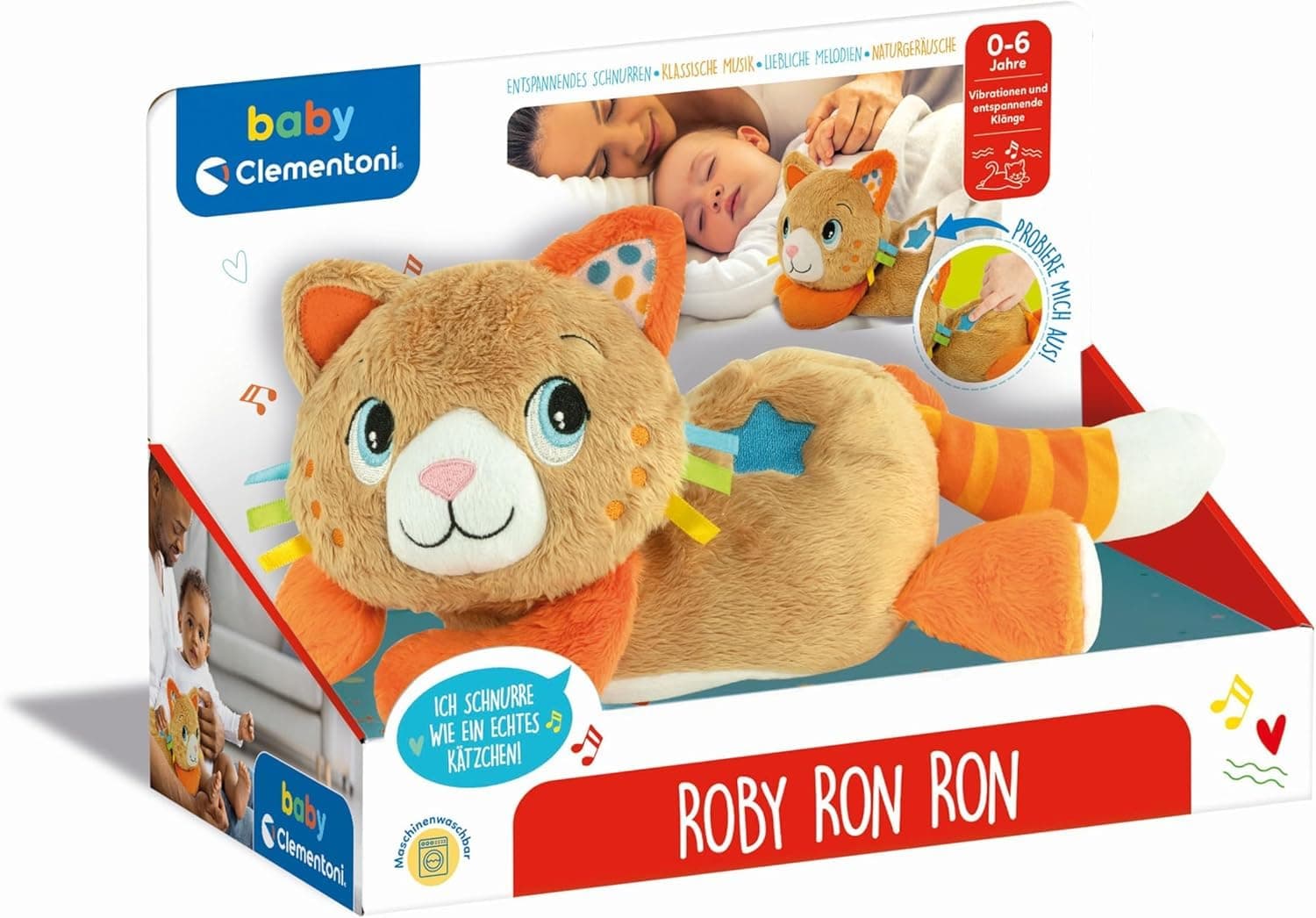Clementoni Baby Kitty - Schlaf- und Kuschelkätzchen - Schnurrendes Plüsch-Kuscheltier zur Beruhigung für Babys ab der Geburt 59402