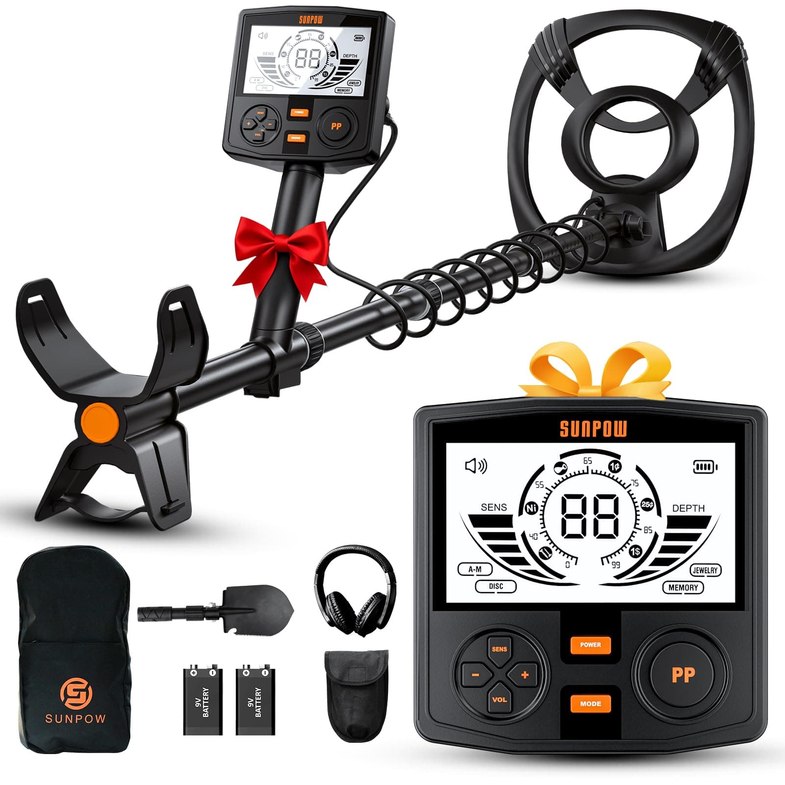 SUNPOW Detector de Metales Profesional para Adultos-Alta Precisión con Chip DSP, Bobina Impermeable de 30 cm IP68, Pantalla LCD retroiluminada 2X, 5 Modos, 25 cm de Profundidad