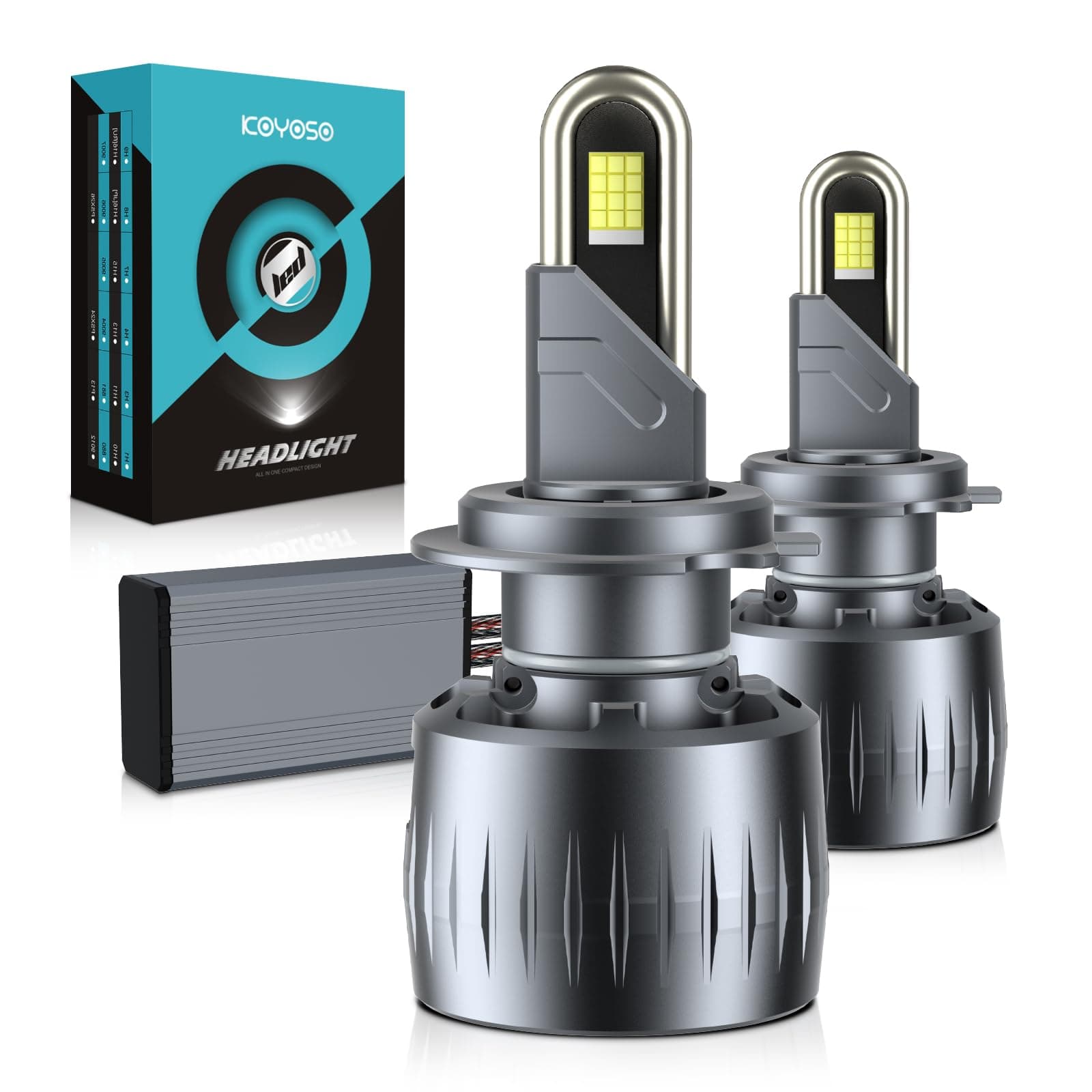 KOYOSO H7 LED Lampadina 180W 40000LM, Super Luminosa 6500K Bianco Freddo, CANBUS Ready Nessun Errore, Plug&Play Kit di Aggiornamento per Alogena Auto, Abbagliante e Anabbagliante perVeicolo 12V, Confe