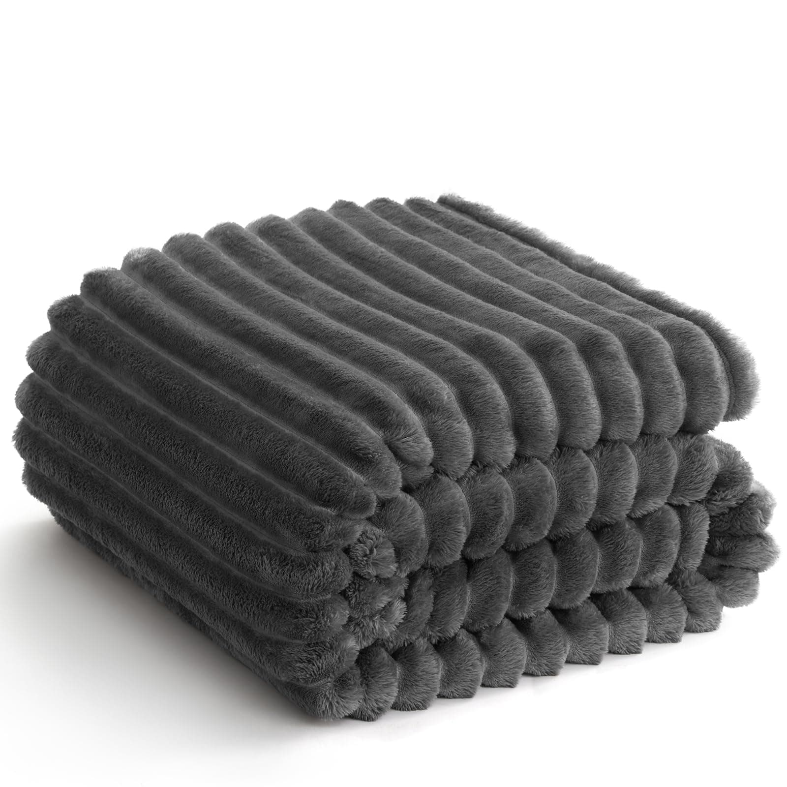 WAVVE Coperta Plaid Pile 150x200 cm, Coperta Letto Singolo/Letto Matrimoniale, Coperta di Flanella a Righe per Soggiorno, Letto, Coperta Divano Caldo Morbida, Grigio