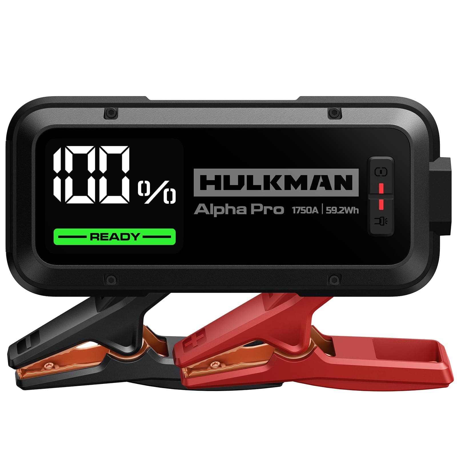 Hulkman Alpha Pro, Negro Sólido, Arrancador Inteligente 1750A 59.2Wh, con Pantalla LED 3.3", Batería Portátil PD65W in&out, 12V. Ideal para Motores 8.0L Gas / 5.0L Diesel
