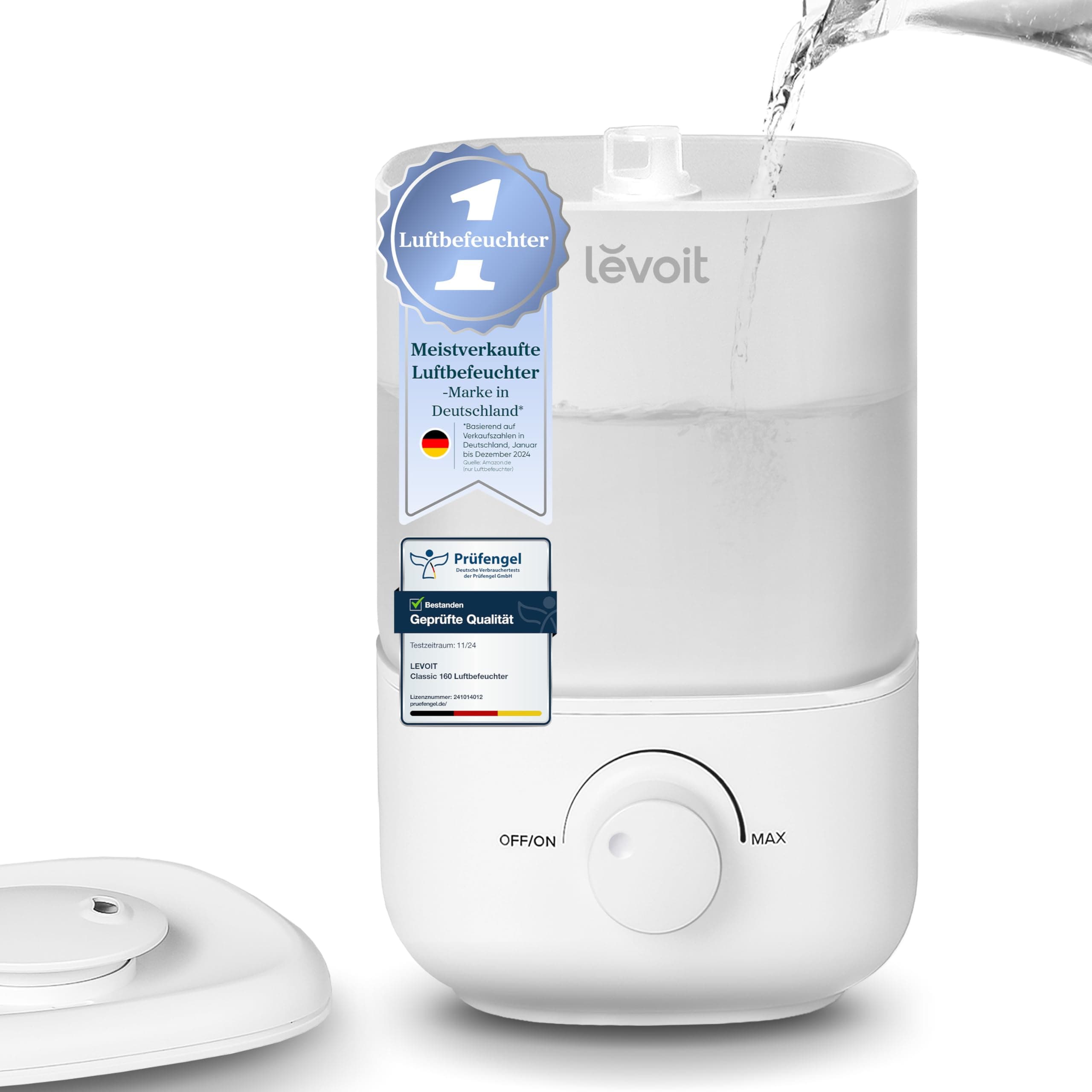 Levoit Luftbefeuchter Schlafzimmer, 23dB leise Humidifier, Top-Fill für Baby, bis 25H, Raumbefeuchter mit 360°Drehdüse für Kinderzimmer, Pflanzen, Auto Shut-off, 2,5 L, Weiß