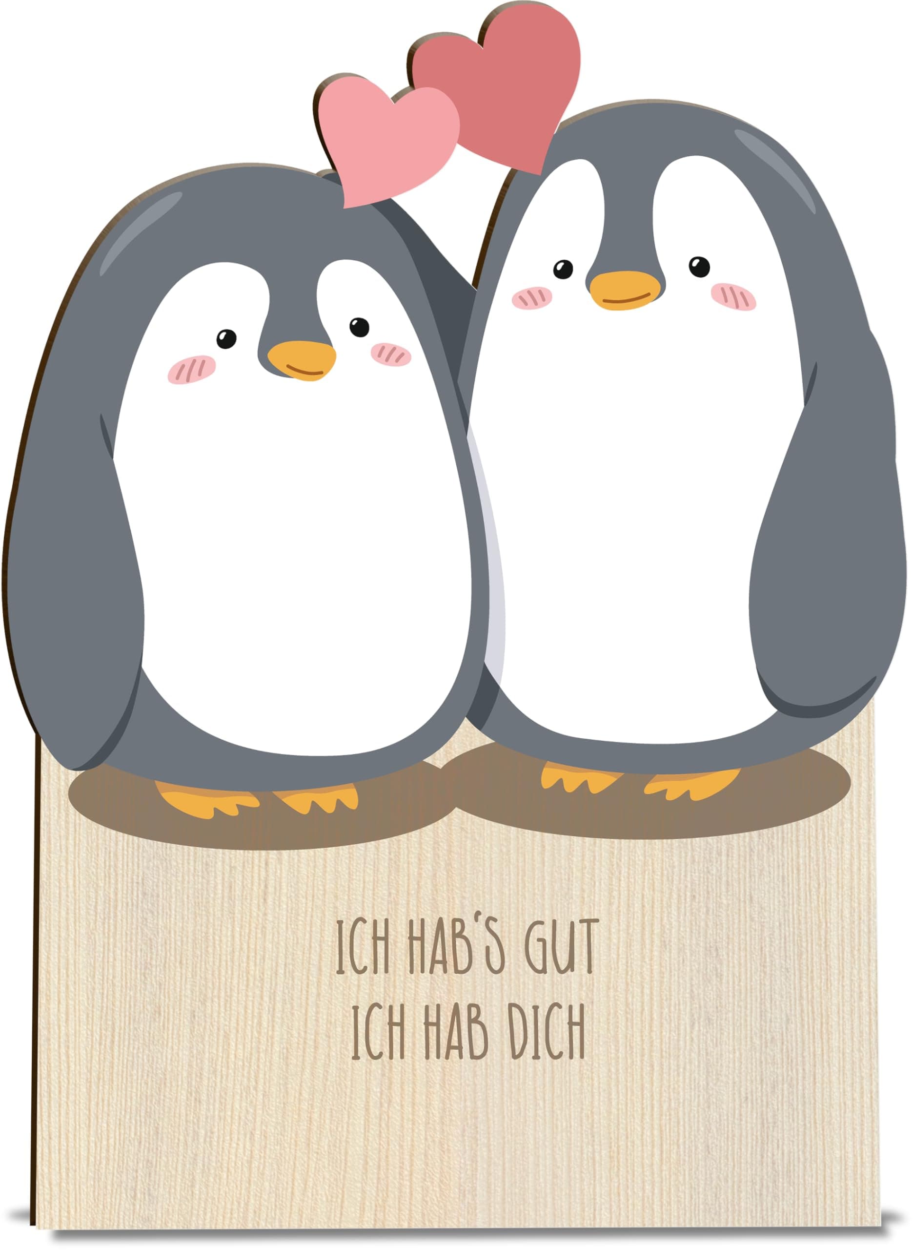 Liebeskarte Holzkarte - Liebe und Freundschaft Geburtstagskarte mit Umschlag | Liebevolle Pinguin Paar, I love you, Ich Liebe dich, Freudschafts Karte, Pinguinkarte, romantische Karte, Jahrestag Karte