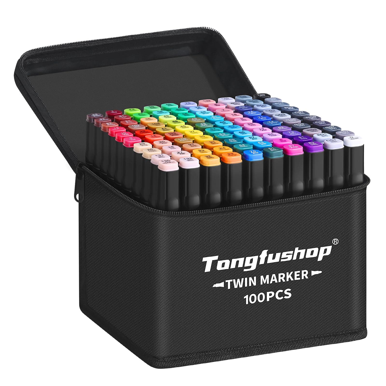 Tongfushop Rotulador de 100 Colores, Rotuladores Alcohol 2S Secado Rápido, Marcadores Permanent Doble Punta con Bolsa de Almacenamiento y Espaciador para Bocetos, Cómics, Colorear, Ilustrar, Esbozar