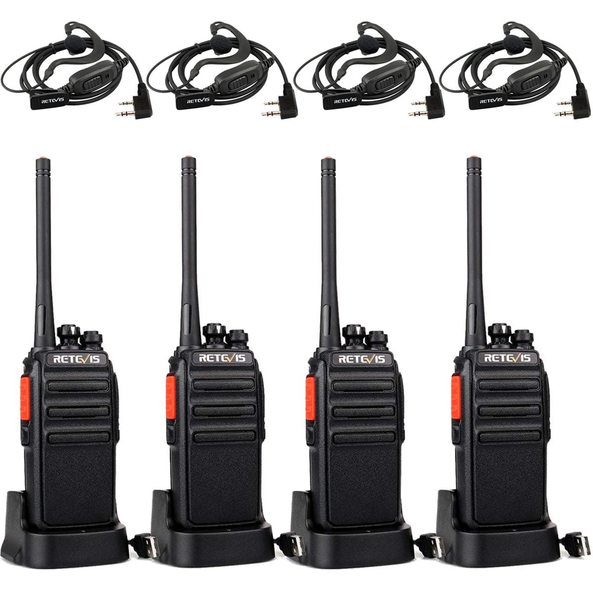 Retevis RT24V Freenet Funkgeräte, Walkie Talkie Lizenzfrei mit Headset Einfach zu Bedienen Robustheit überzeugend Sprachqualität Erwachsene Walkie Talkie Aufladbar für Aktivität (4 Stück, Schwarz)