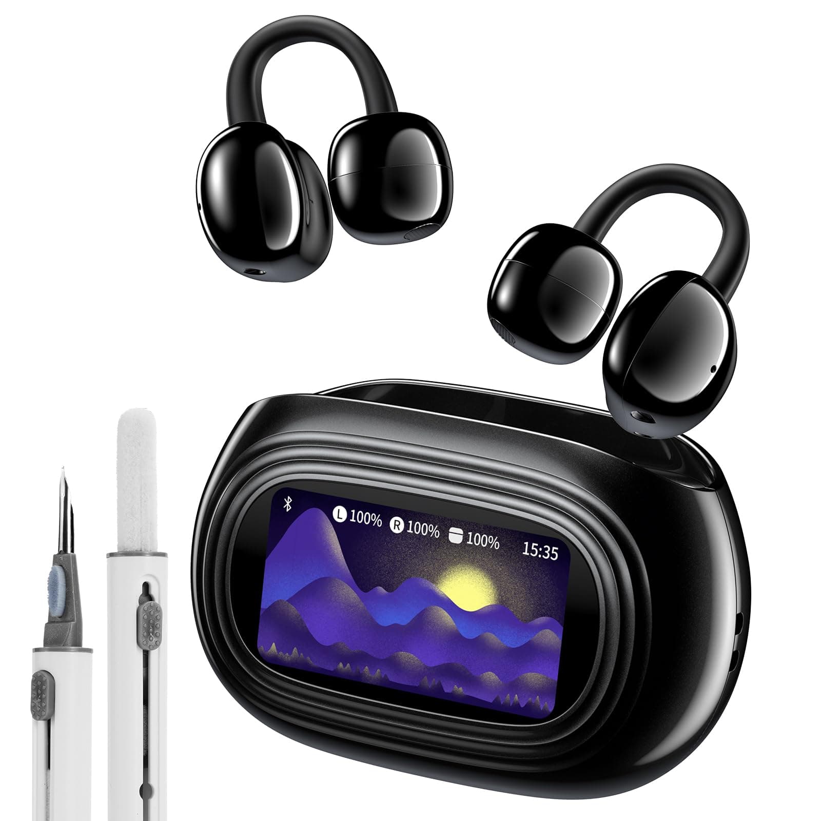 kentfaith AI Écouteur Traducteur Instantané 150 Langues et 16 Langues Hors Ligne, 6 Modes, Bluetooth 6.0, Écouteurs à Clip avec Étui de Chargement à Écran Tactile pour Voyage - Noir