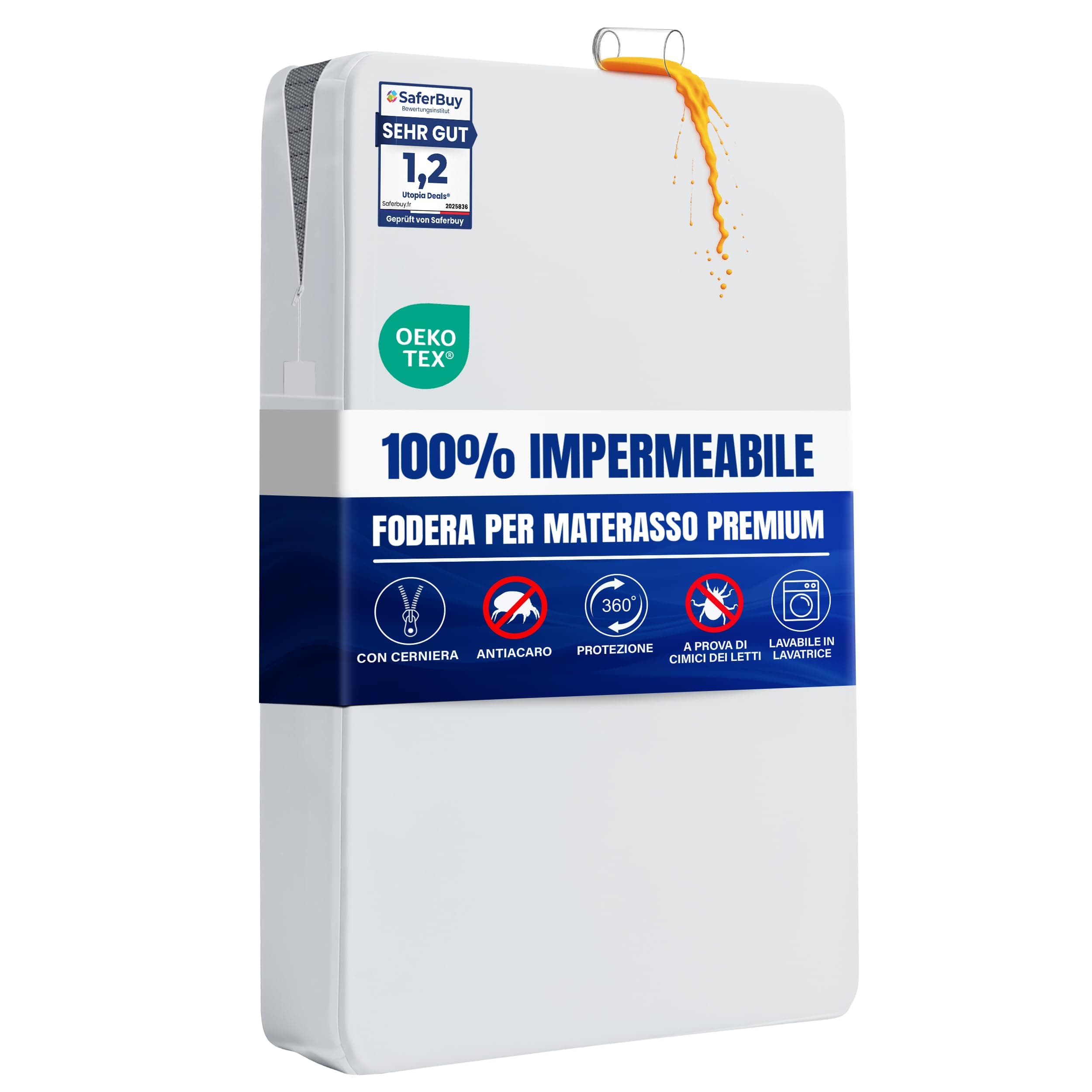 Utopia Bedding Coprimaterasso Impermeabile 160 x 200 x 20 cm con Cerniera, Certificato Oeko-TEX, Proteggi Materasso (Matrimoniale)