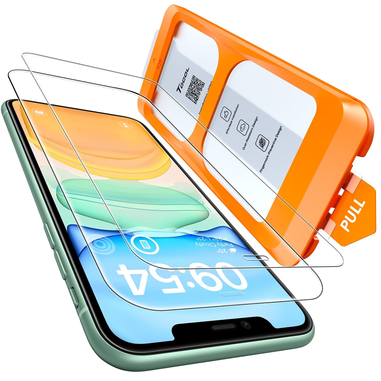 TOCOL Verre Trempé pour iPhone 11, Verre Trempé pour iPhone XR, Dépoussiérage Automatique, Sans Bulles, Dureté 9H, Coques de Téléphone Compatibles, 2 Pièces