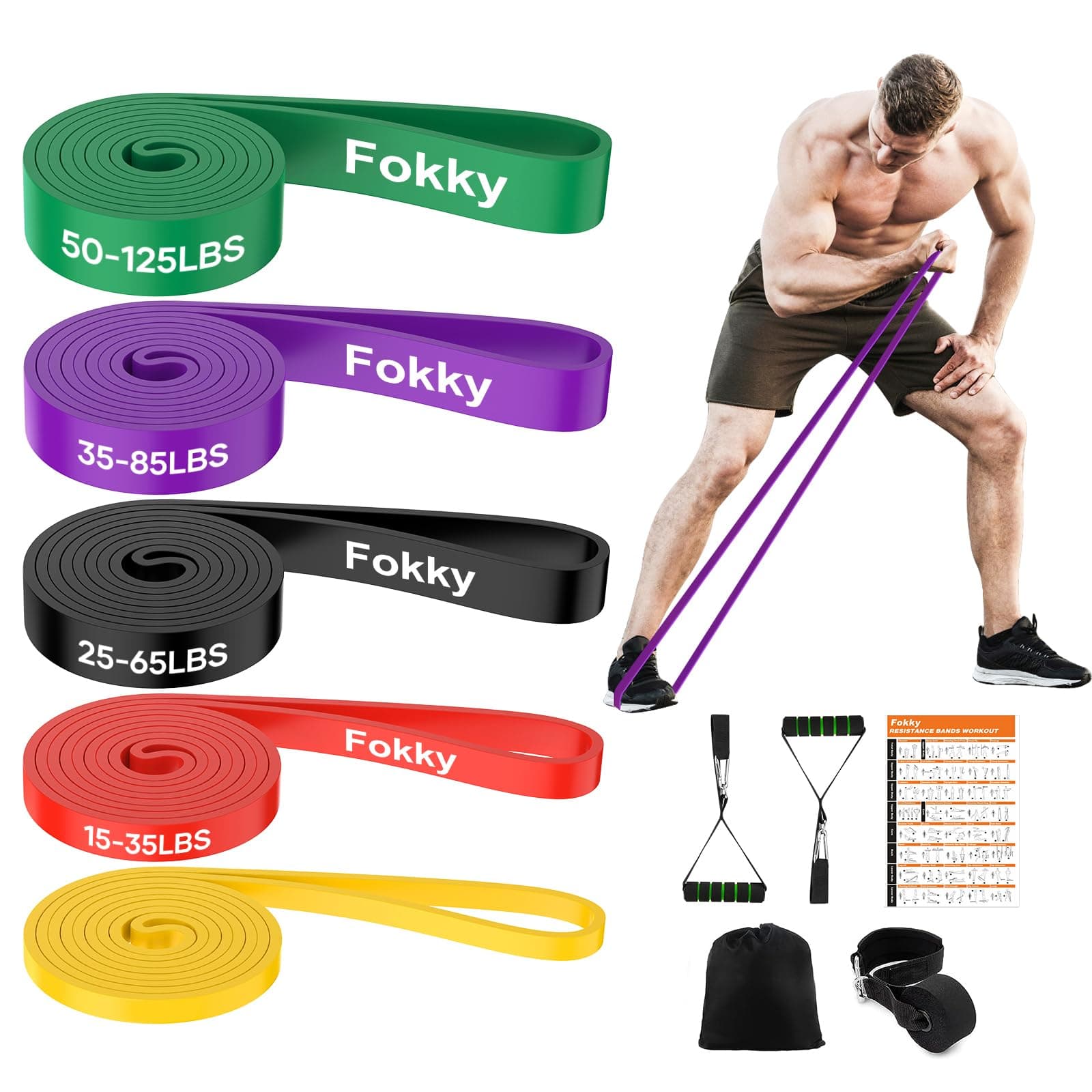 Fokky Bandas Elasticas Musculacion[Set of 5], Gomas Elasticas Musculacion Cintas Elasticas Musculacion con Bolsa de Transporte para Entrenar Powerlifting Fitness Yoga