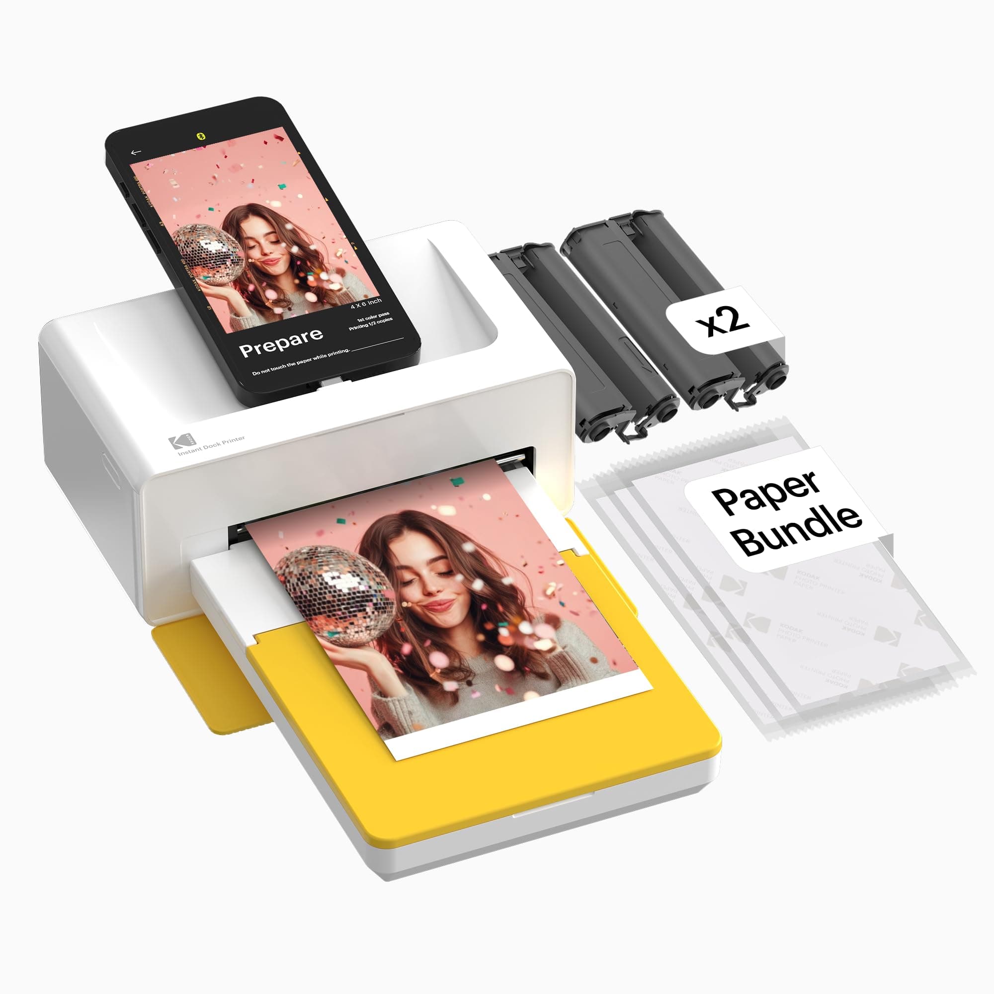 Kodak Dock Plus 4Pass Imprimante Photo (10x15cm) + Paquet avec 50 Papier Photo (10 Feuilles Initiales + Paquet de 40 Feuilles)