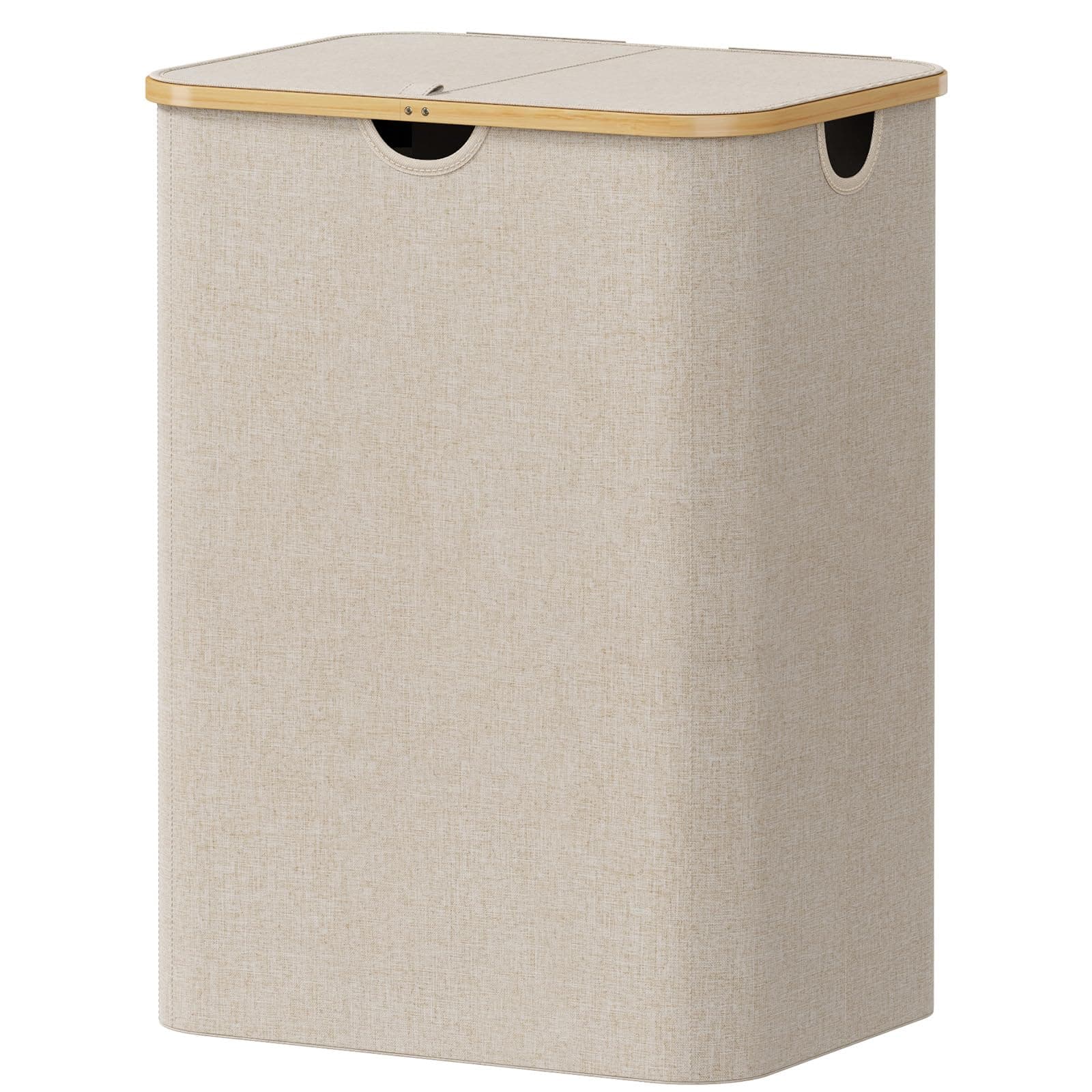 Lifewit Cesto para la Ropa Sucia de 150L con Tapa, Cesta para la Colada con Asas de Bambú y Una Bolsa Extraíble, Cesto de Ropa Plegable Grande para Dormitorio, Cuarto de Baño, Lavadero, Beige