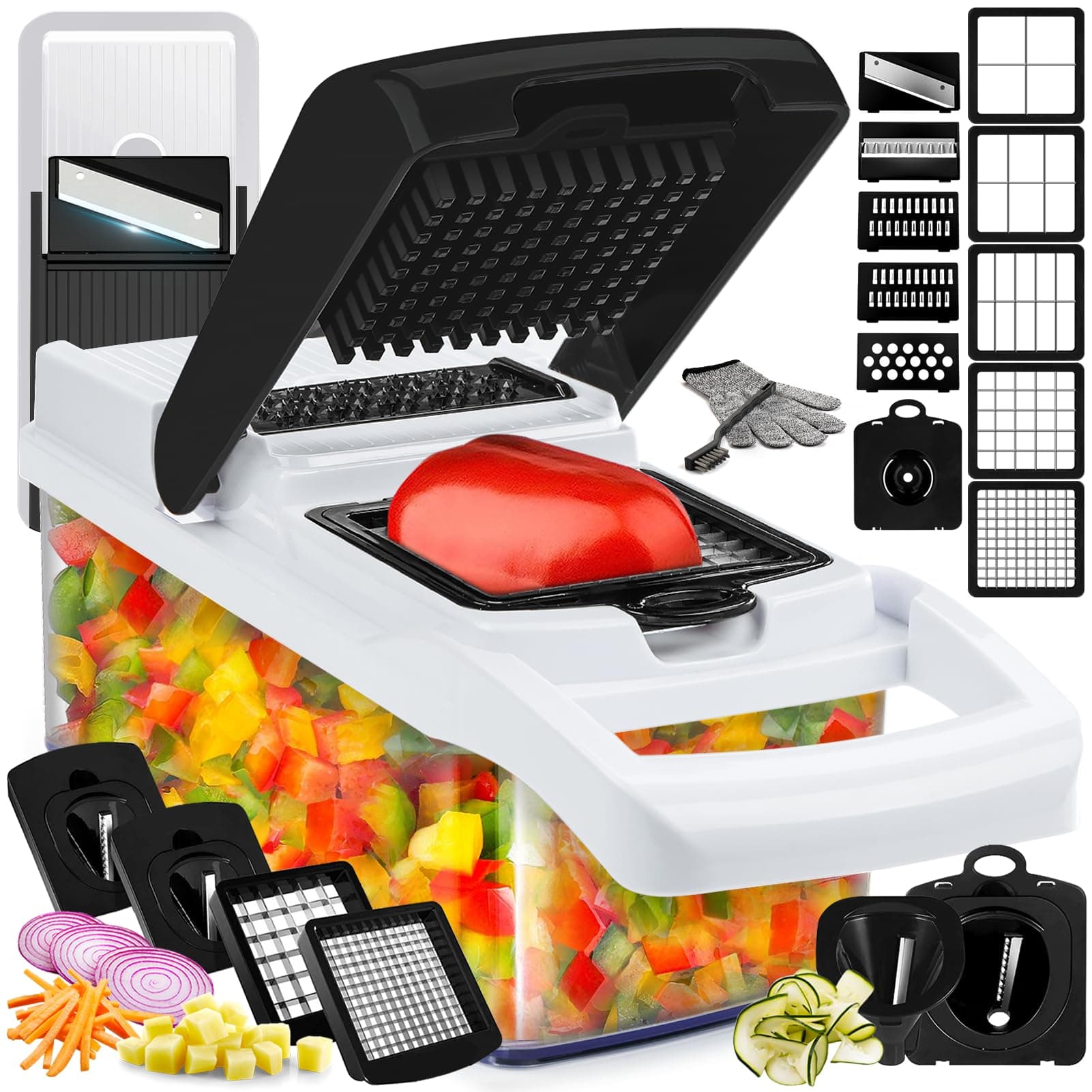 Tritatutto 25 in 1 e affettatrice a mandolina - Tritatutto con contenitore - Tagliaverdure, affettatrice per insalata, cipolla, patate e pomodoro - gadget da cucina - 13 lame