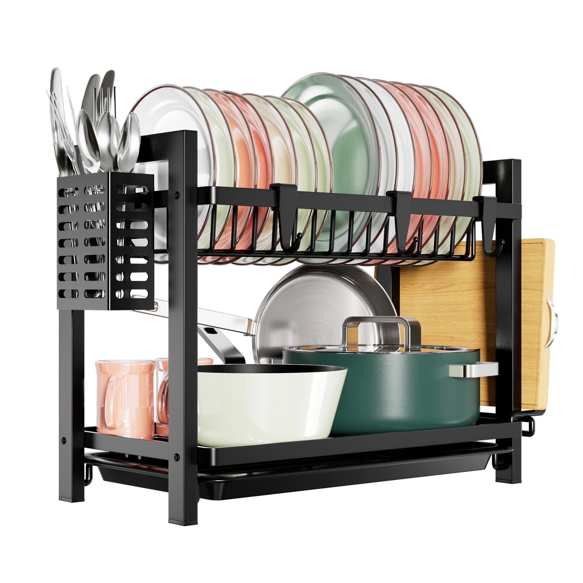 niffgaff Egoutoire Vaisselle Cuisine Noir à 2 Niveaux en (43.5 * 24.5 * 34.5) INOX avec Porte-ustensiles et bac d'égouttement