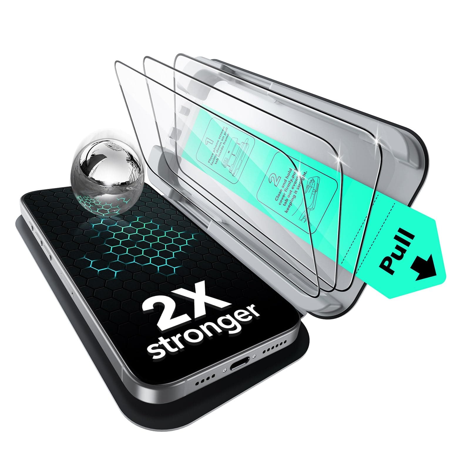 ESR für iPhone 16 Plus/iPhone 15 Plus für Panzerglas 3 Stück [3 Sekunden Schnellinstallation], Militärischer Schutz, 9H Härte, vollflächig gehärtetes Glas mit UltraFit Tray