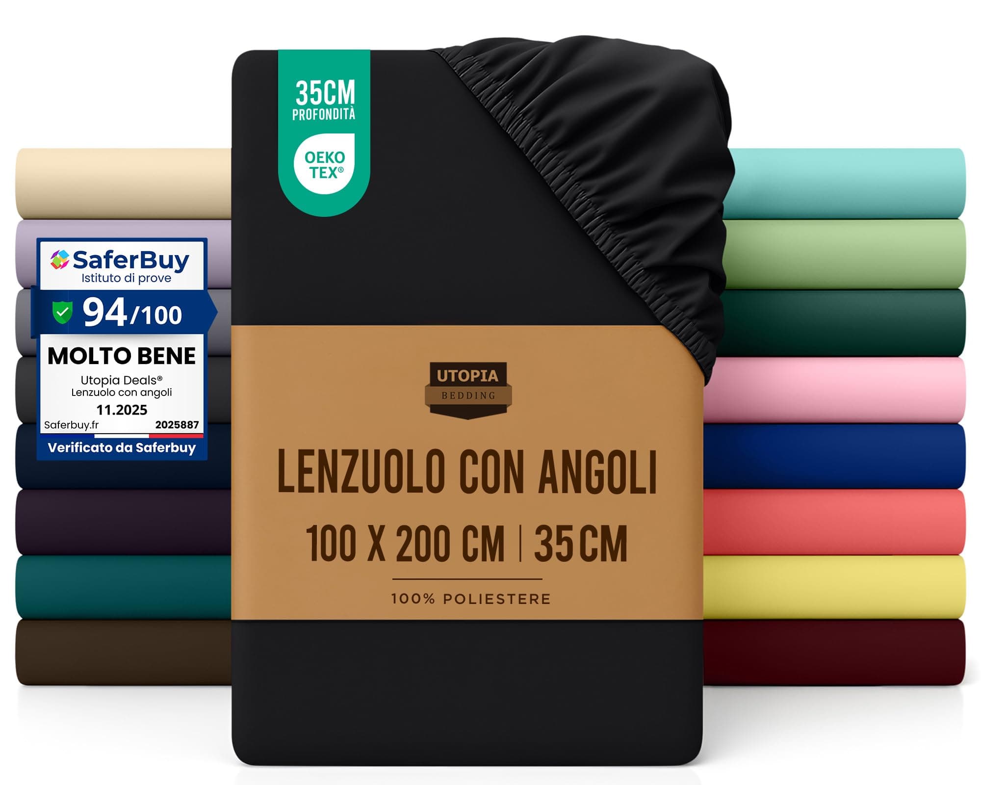 Utopia Bedding Lenzuolo con Angoli - 100x200cm - Nero - Microfibra Spazzolata - Lenzuolo Sotto con Angoli Elasticizzato