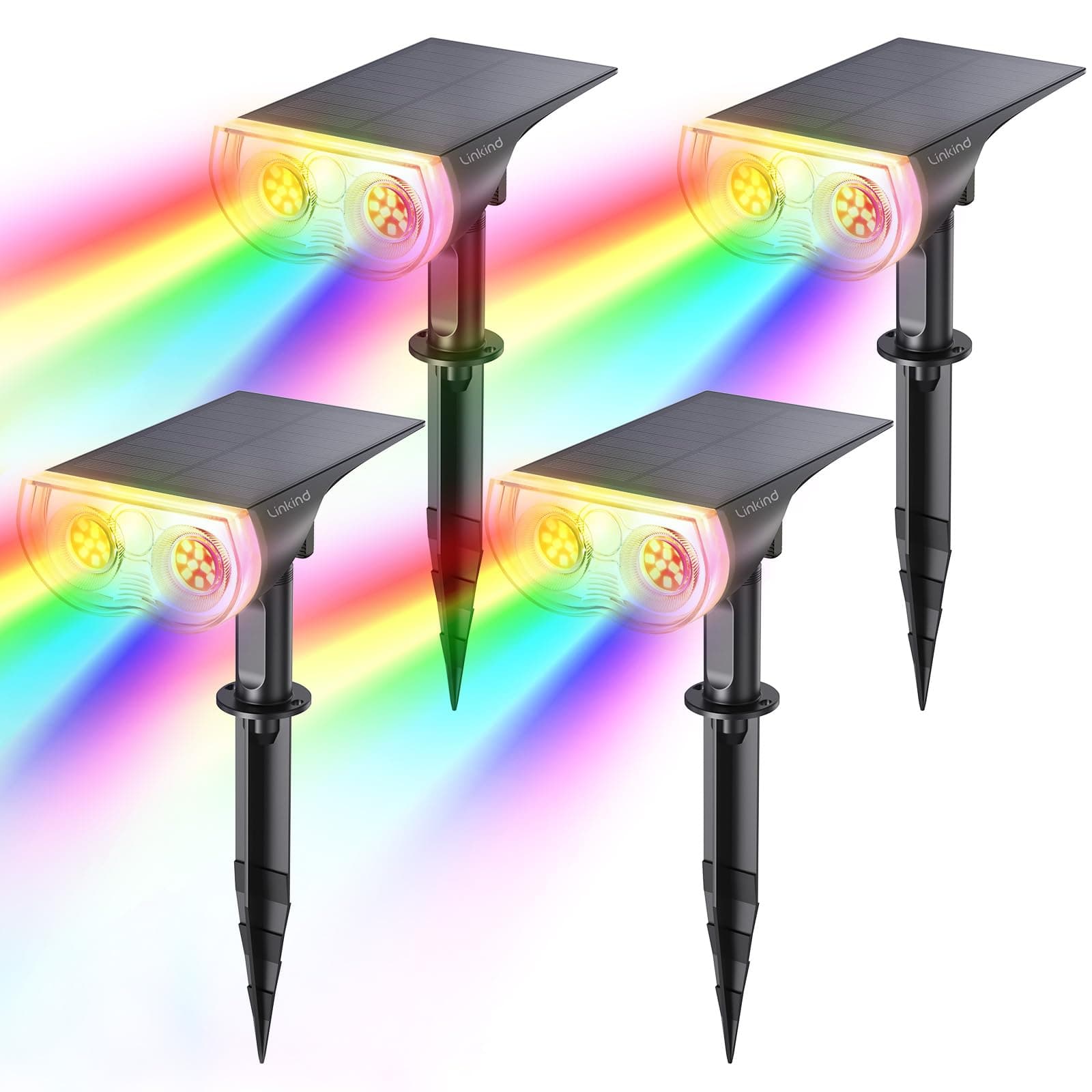 Linkind Luces Solares LED Exterior Jardin, Foco Solar con Sensor de Luz, Luz de 8 Colores Cambiado, Lámpara Solar Impermeable IP67 para Iluminación de Caminos, Patio, Terreza, Césped (4 Piezas)