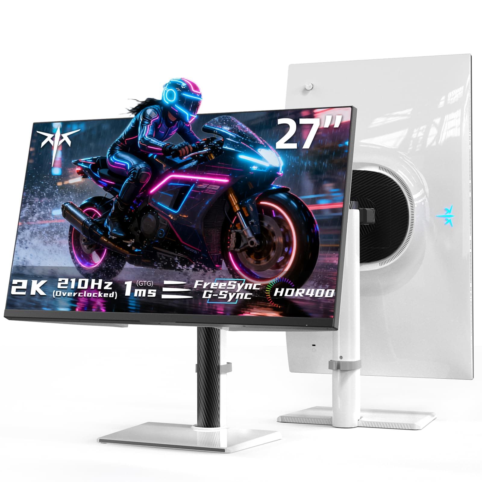 KTC Monitor Gaming 27 Pulgadas, 2560x1440, 210Hz, 1ms GTG, Fast IPS, Adaptive Sync, Monitor Blanco, HDR400 131% sRGB, Altavoces Integrados, Luz Azul Baja, VESA 100x100, DP1.4/HDMI 2.0, H27T6