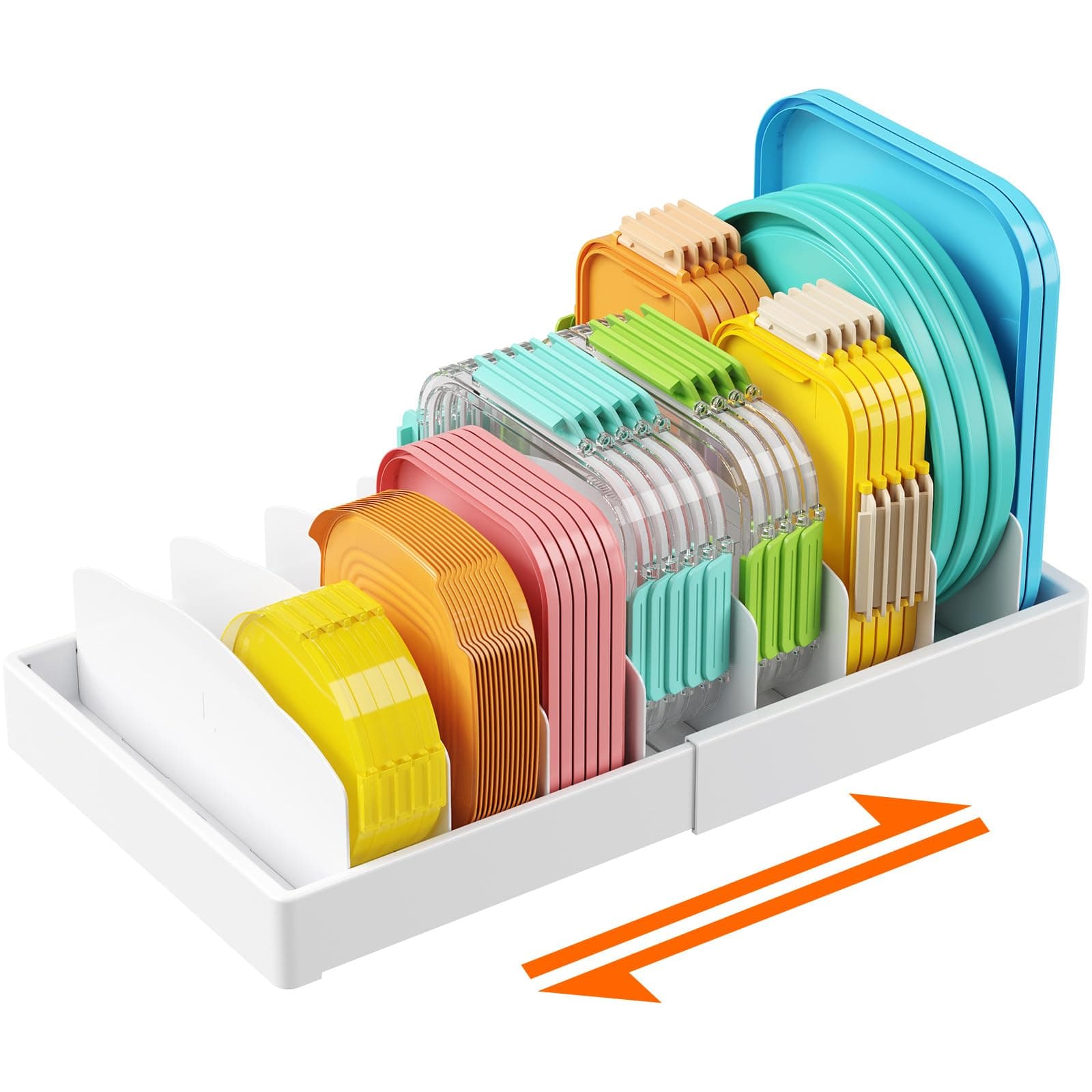 Lifewit Deckelhalter erweiterbar von 25-44 cm, Deckel Organizer aus Kunststoff, Schubladen Organizer Küche für Frischhaltedosendeckel, Aufbewahrungsbox für Deckel mit 8 verstellbaren Trennwänden, Weiß