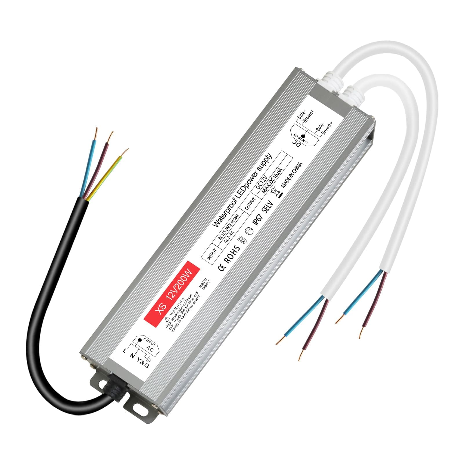 Transformateur 220V 12V LED 200W, alimentation 12v 200w 16.6A, led driver 12v étanche IP67, Transfo AC à DC, convertisseur 220v 12v, 12V200W pour G4, GU5.3, MR11, MR16, Bande LED, Non Dimmable