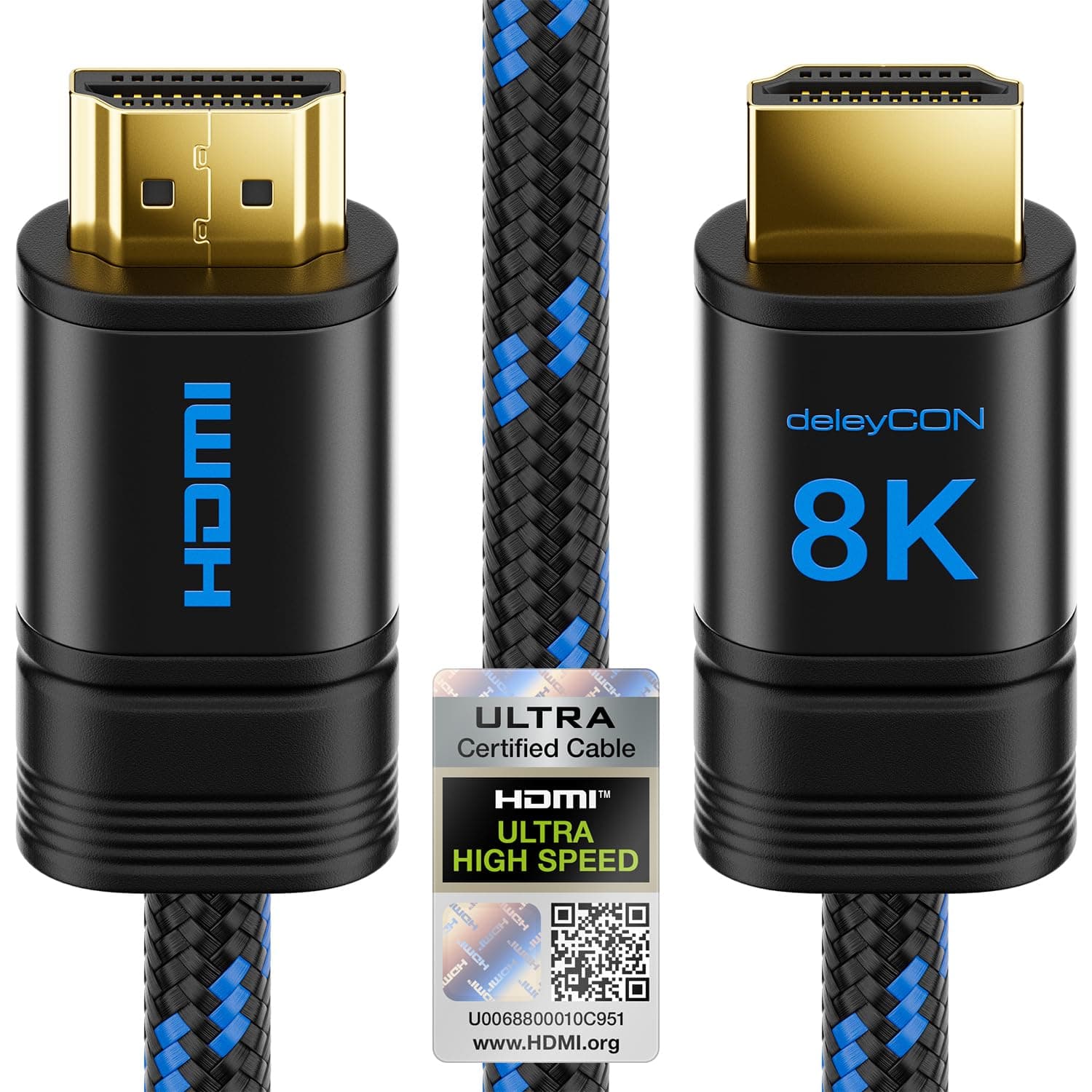 deleyCON 1,5m 8K HDMI 2.1b Kabel (48G, ULTRA Highspeed) Zertifiziert, 8K@60Hz 4K@144Hz 120Hz 2K@144Hz/165Hz eARC HDCP 2.3/2.2 - für DTS:X HDR Dolby Atmos TV PS5 Xbox Soundbar Monitor