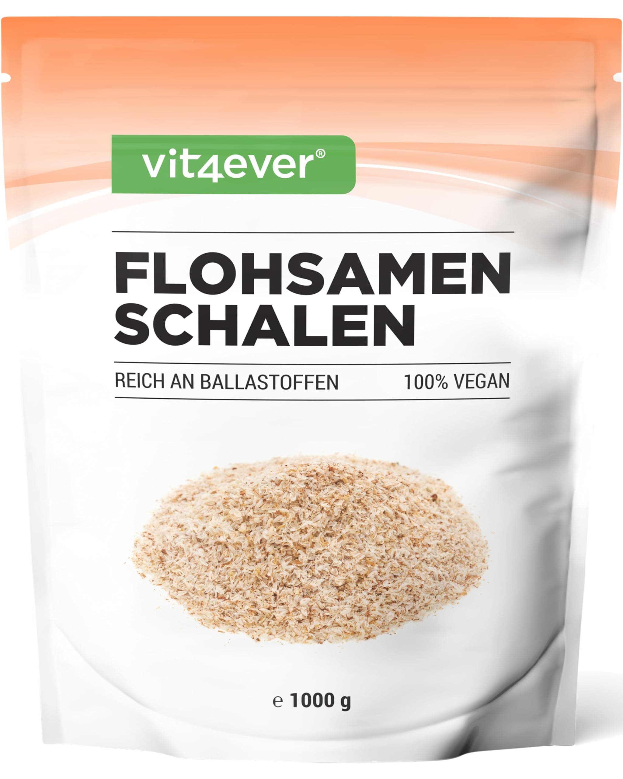 vit4ever Flohsamenschalen 99% Reinheit 1000g - 1kg indische Flohsamen Schalen - Rückstandskontrolliert & ohne Zusätze - Premium Qualität