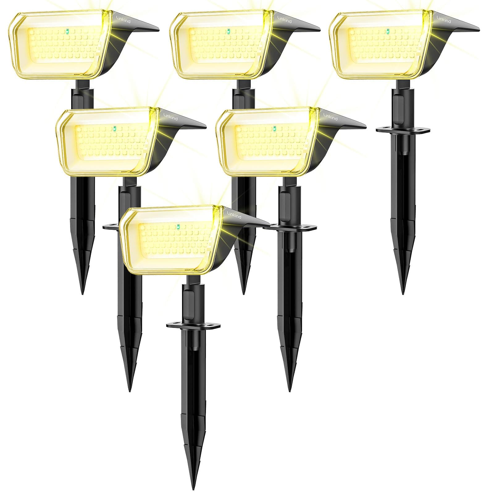 Linkind 60 LED Luces Solares Exterior Jardin,3000K Blanco Cálido Focos Solares con el modo de invierno, 800LM,Impermeable IP67 Lámparas Solares para Jardín, Patio, Calzada, Piscina,6 Piezas