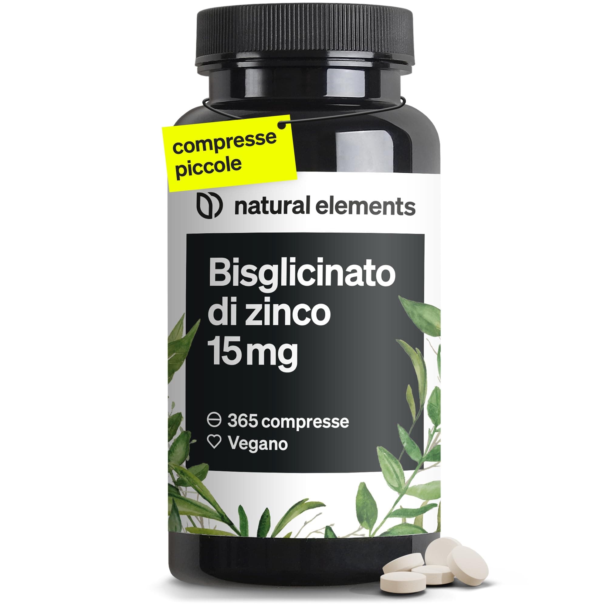 Zinco Integratore – 365 Compresse Vegan contro Acne e Brufoli – Zinco 15mg Scorta 1 Anno – Antiossidante per Pelle Sana – 15 mg di Zinco Elementare per Compresse da Puro Zinco Bisglicinato