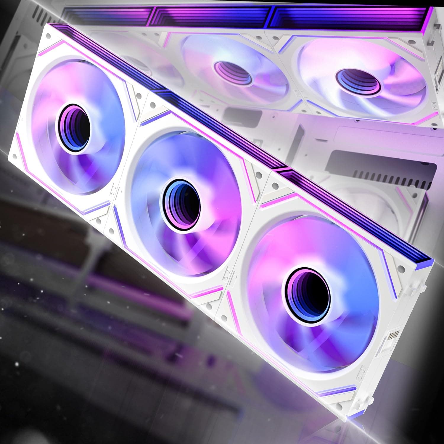 AsiaHorse DAWN Pro RGB - Ventilador para PC, 120 mm, 3 unidades, ARGB Daisy Chain, Infinity Mirror, HDB, 2 m³, 1850 rpm, 2,6 mmH2O, 4 pines PWN, 3 pines ARGB de 5 V, Asus Aura ASRock GIGABYTE, blanco