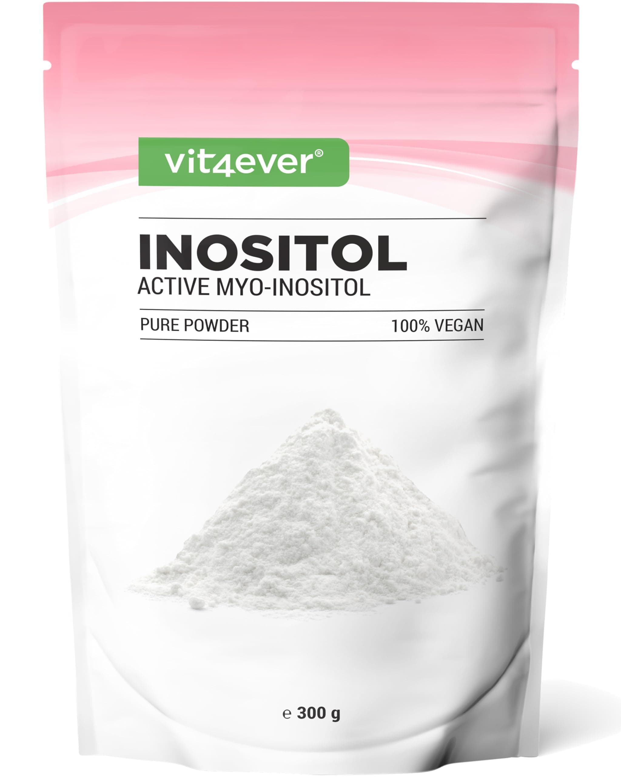 vit4ever Inositol Pure 300 g - Hochreines Myo-Inositol Pulver - Geschmacksneutral - 4000 mg pro Tagesdosis - Gut Löslich, mit Messlöffel, vegan, ohne Zusätze