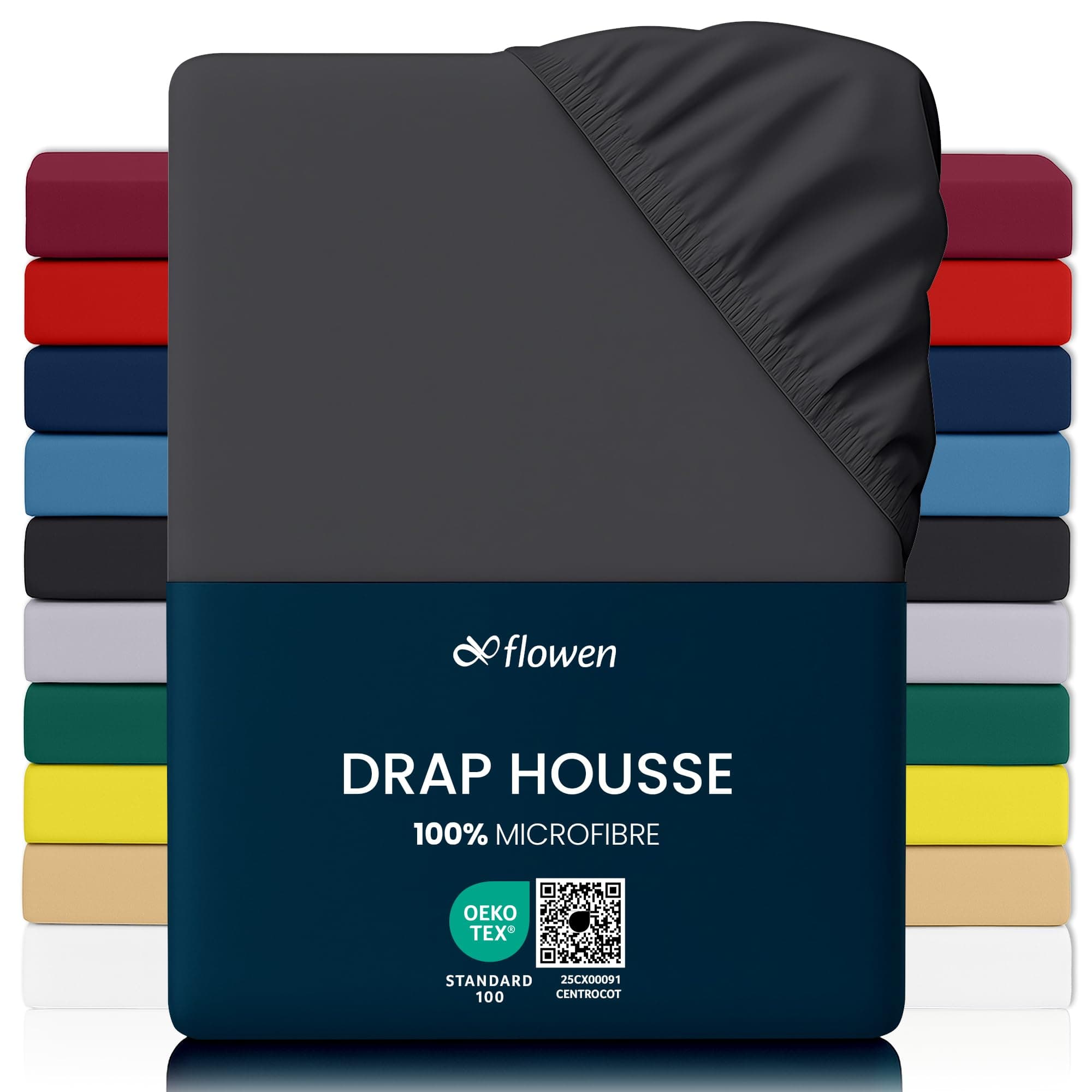 Flowen Drap Housse 140x190 cm en Microfibre Gris Foncé avec Coins Élastiqués pour Matelas de 30 cm Haut Tissu Anti-Acarien Hypoallergénique De Haute Qualité Doux et Durable Lavable en Machine
