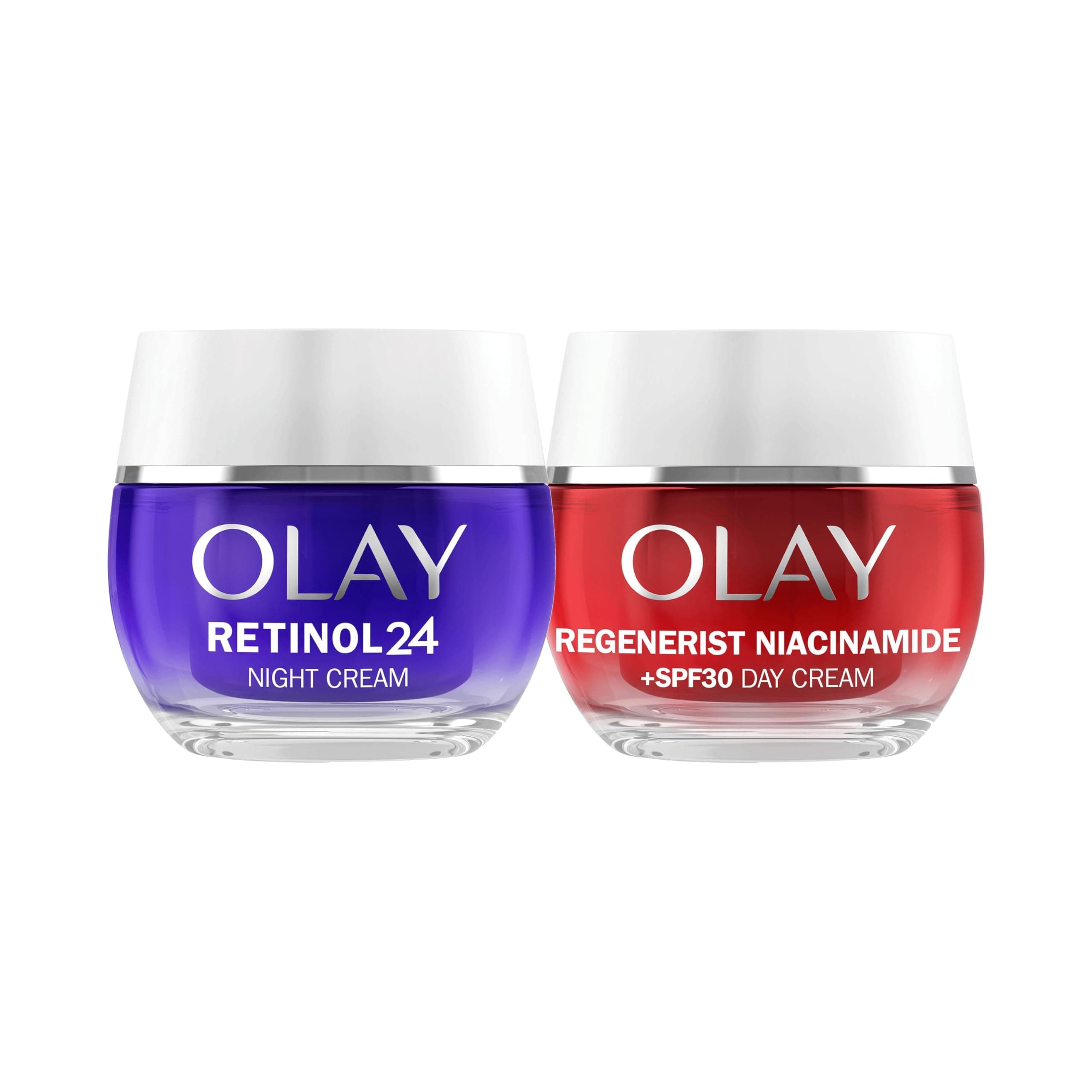 Olay Retinol24 Crema De Noche 50ML Y Olay Niacinamida + SPF30 Crema Hidratante De Día 50ML. Pack De 2 Cremas Antiarrugas. Piel Más Joven Y Radiante