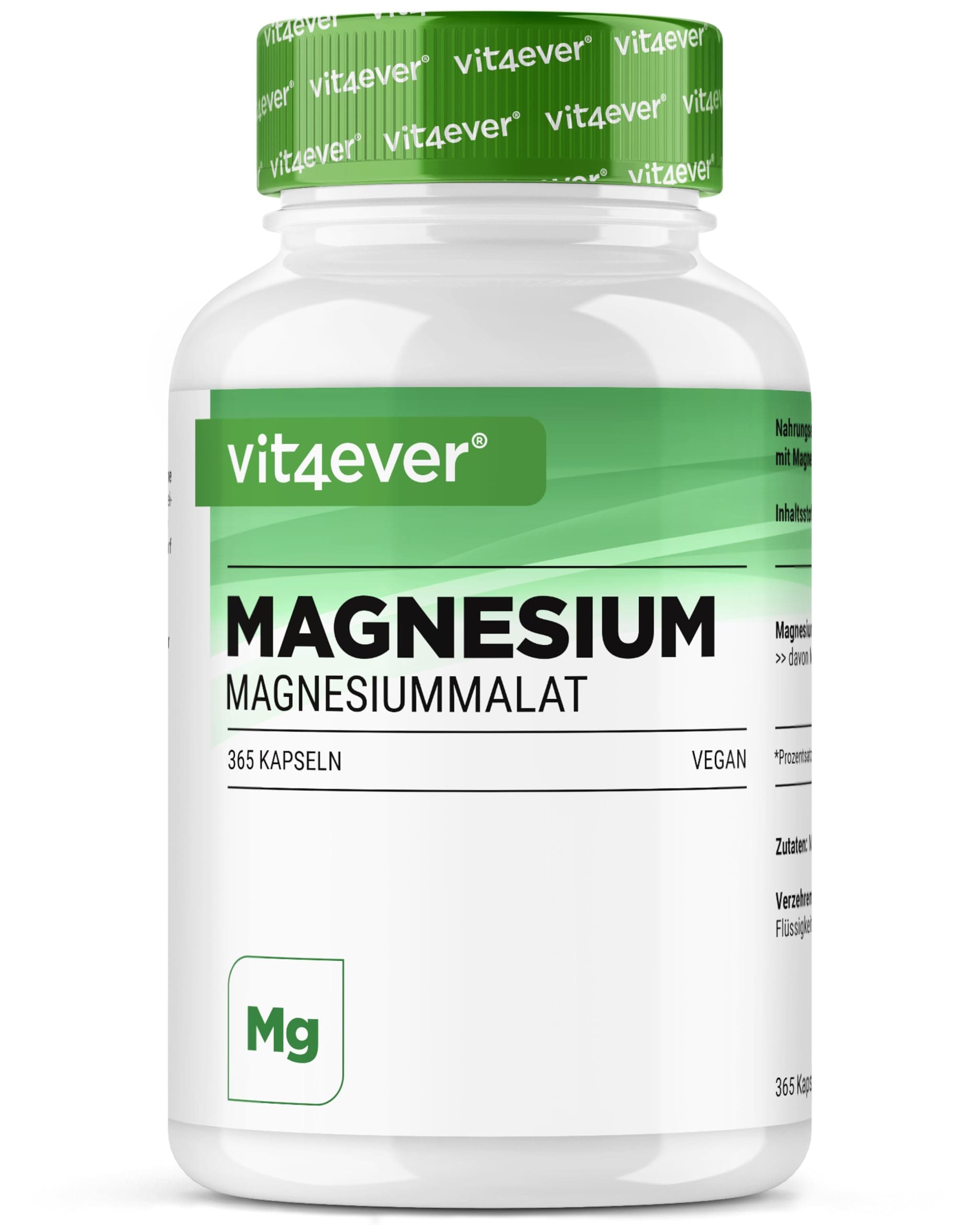 vit4ever Magnesium Malat - 365 Kapseln - 2000 mg davon 300 mg elementares Magnesium je Tagesportion - 4 Monatsvorrat - Hochdosiertes Magnesiummalat - Vegan