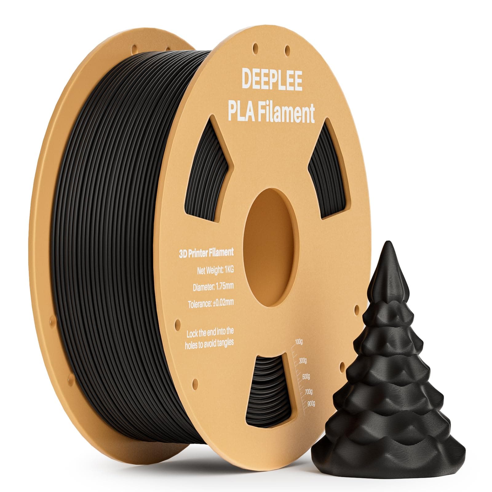 DEEPLEE Filamento PLA 1.75 mm, Bobina 1 kg Negro. Precisión ±0.02 mm. Enrollado Perfecto, Sin Atascos. Compatible con Impresoras 3D FDM.
