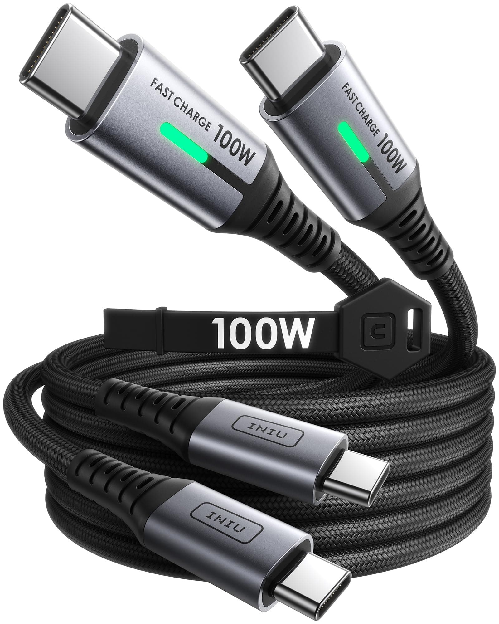 INIU USB C auf USB C Kabel, 100W [2m+2m] Typ C Schnellladekabel PD 5A QC 4.0 Nylon Ladekabel USB-C Aufladekabel für iPhone 17 16 MacBook Pro iPad Air, Samsung S25, PS5 Switch, Pixel 10 Huawei usw.
