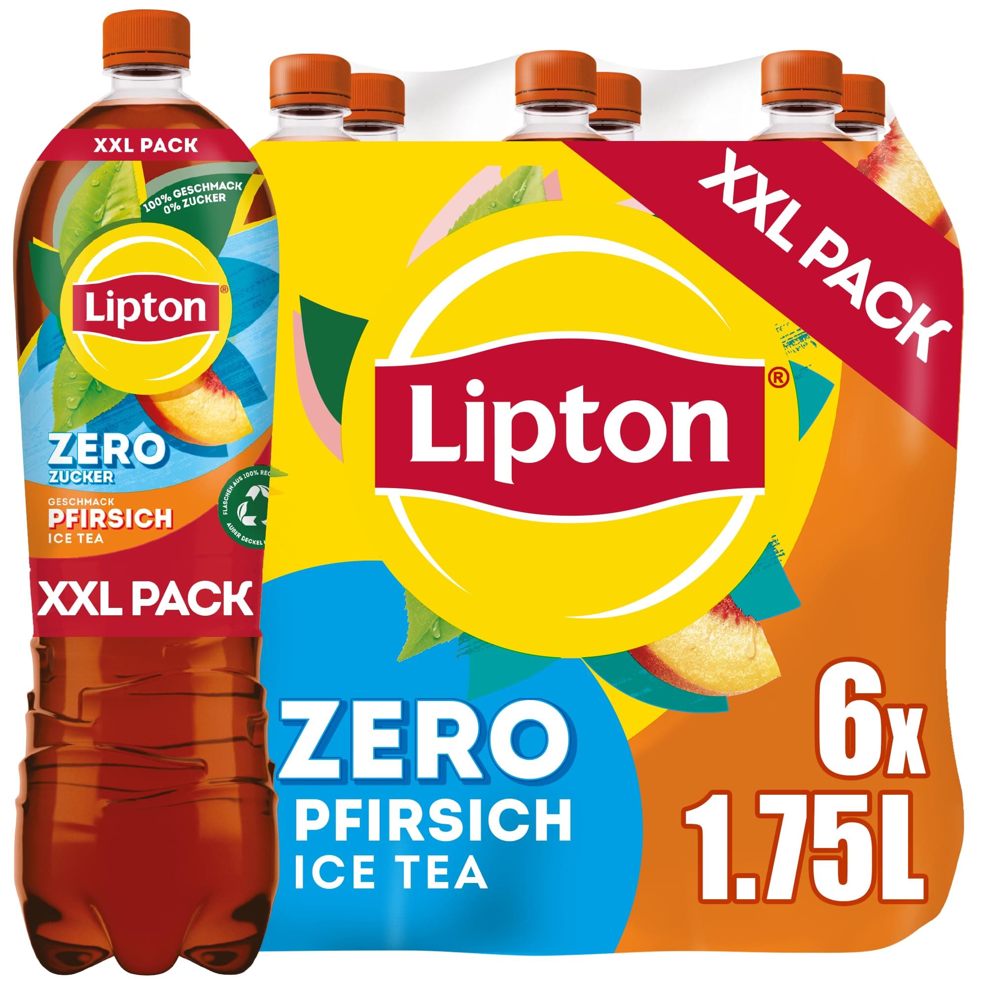 LIPTON ICE TEA Zero Peach – Zuckerfreier Eistee mit Pfirsich Geschmack, EINWEG (6 x 1.75 l)