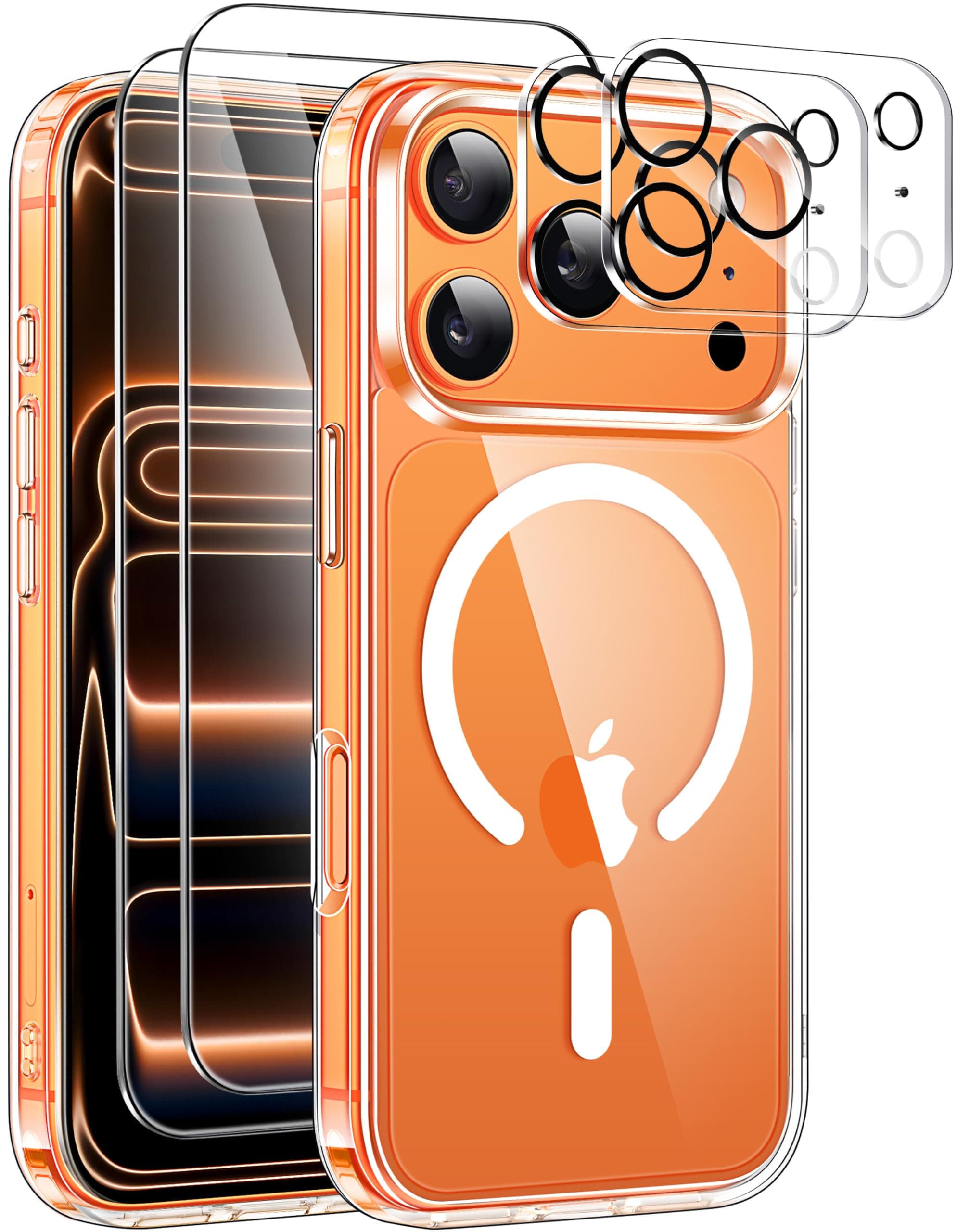 ivencase Magnétique Coque pour iPhone 17 Pro avec 2 Verres Trempés et 2 Caméra Protecteur, Compatible MagSafe Dos Anti Rayures Étui Antichoc TPU Bumper Housse pour iPhone 17 Pro 6,3" - Transparent