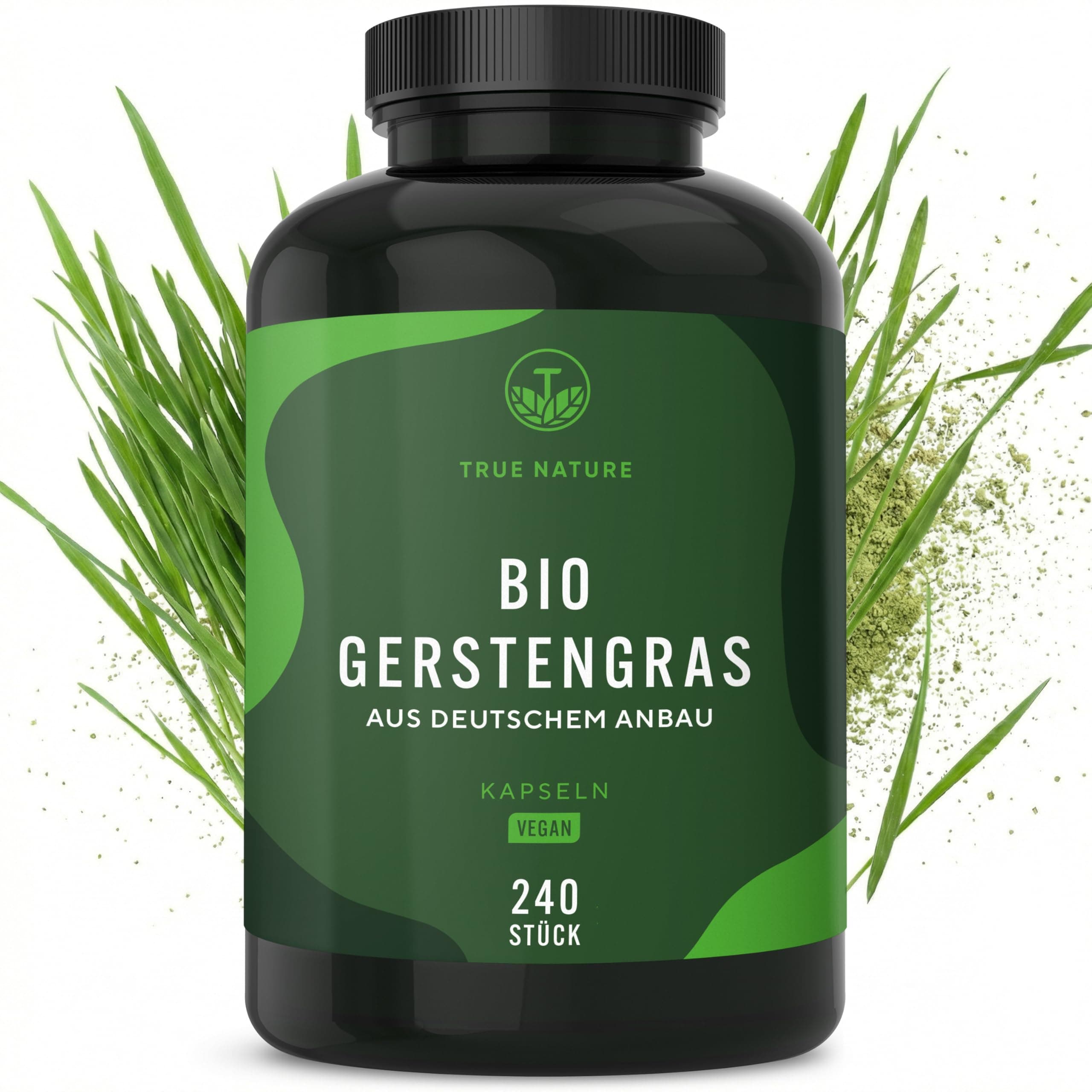 Bio Gerstengras – 240 vegane Kapseln – 3.000 mg pro Tag – aus deutschem Anbau & in Deutschland produziert – laborgeprüft & biozertifiziert – hochdosiert, vegan & frei von Zusatzstoffen – TRUE NATURE®