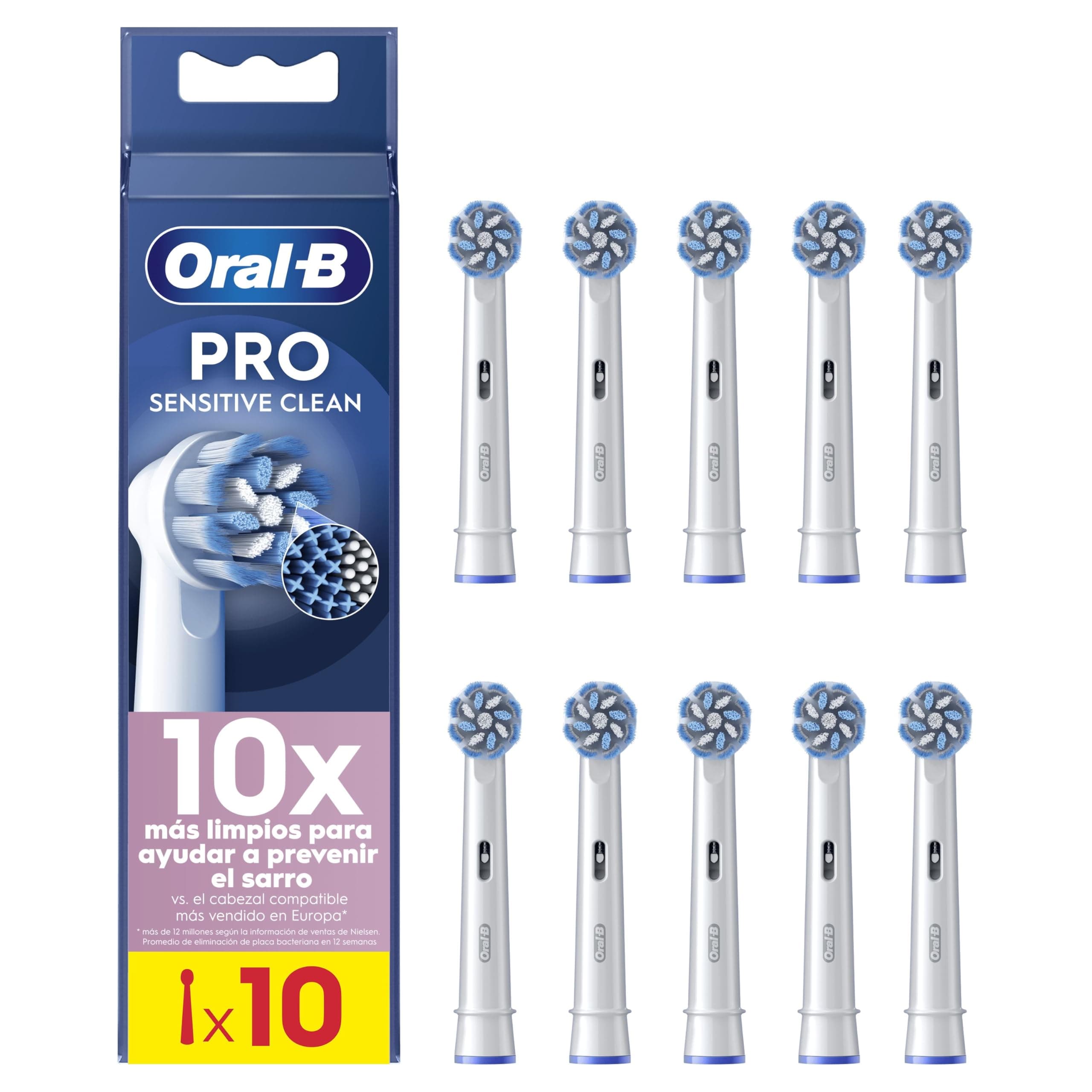 Oral-B Pro Sensitive Clean Cabezales De Recambio ORIGINALES para Cepillo Eléctrico Oral B Pro, 8 Recambios Blancos Con Filamentos Ultrasuaves En Forma De X Para Una Limpieza Suave Y Profunda
