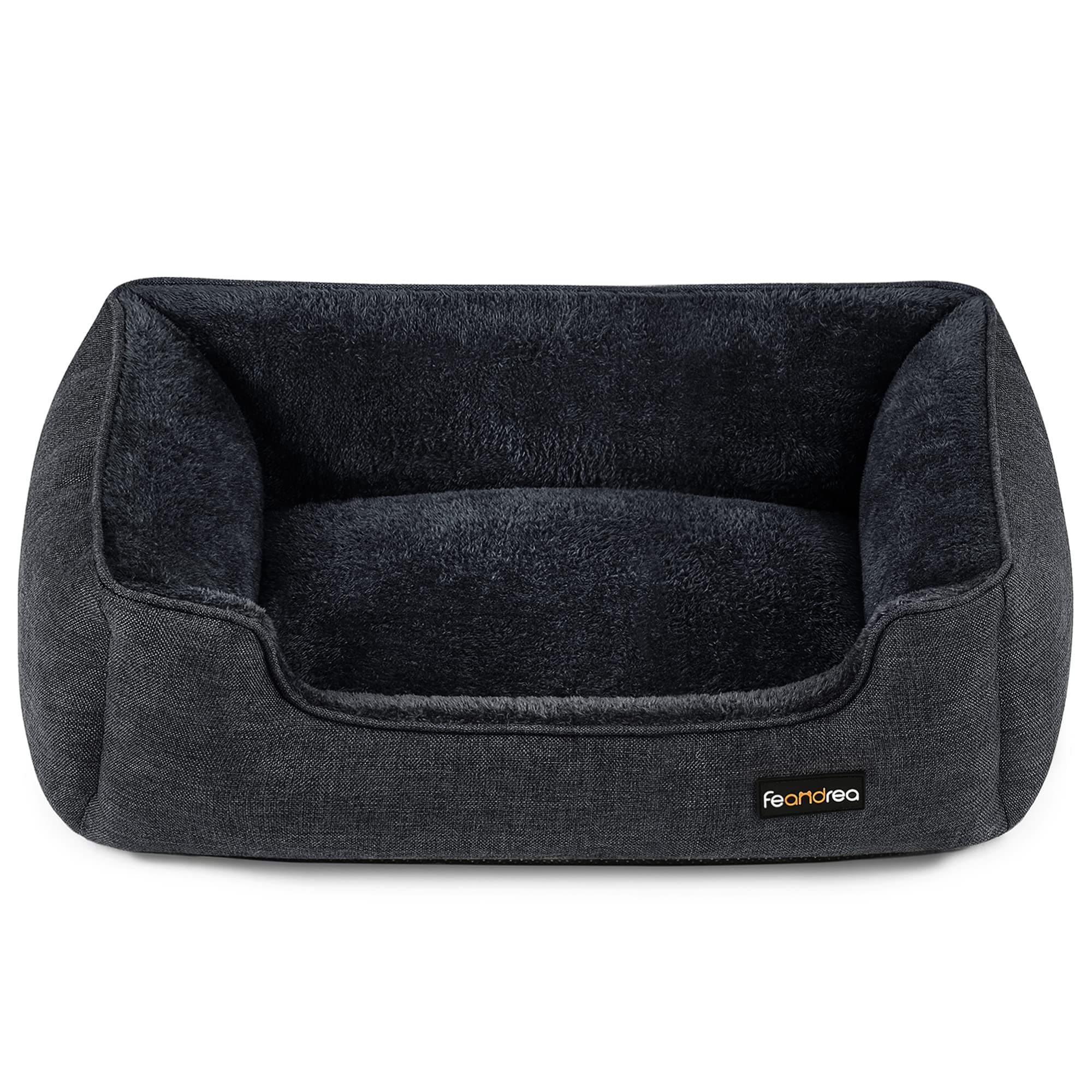 Feandrea Cuccia per Cani, Lettino per Animali in Simil Lino, Bordi Rialzati, Fondo Antiscivolo, Copertura Sfoderabile per Lavaggio, Taglia L per Cane Medio, 90 x 75 x 25 cm, Grigio Scuro PGW011G01