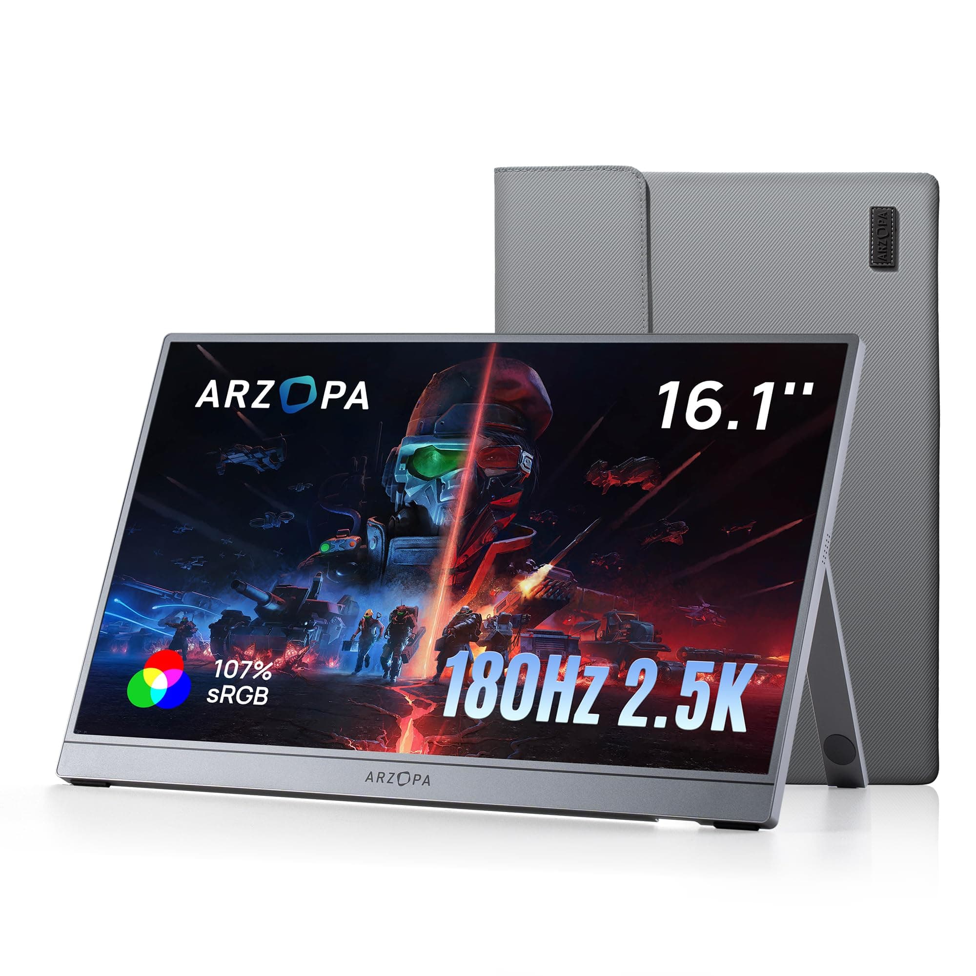 ARZOPA Moniteur Portable 16,1" 2,5K 180 Hz Écran Portable Gaming QHD 2560×1440 107% sRGB HDR10,Design Mince, Compatible PS5, Xbox, Switch, PC, Mac - Z3FC Gris