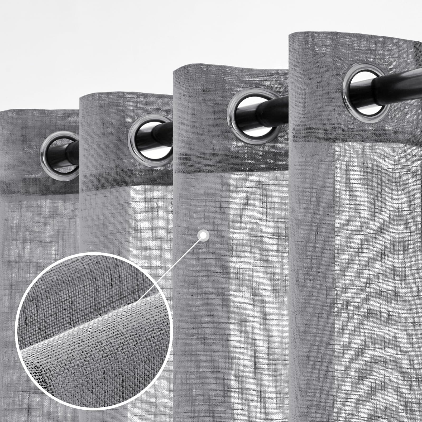 Woaboy Cortinas de Lino Visillo Translúcido Cortinas con Ojales Modernas Decorativas para Salón Ventana Habitación Dormitorio 2 Piezas 140x215 cm Gris Claro