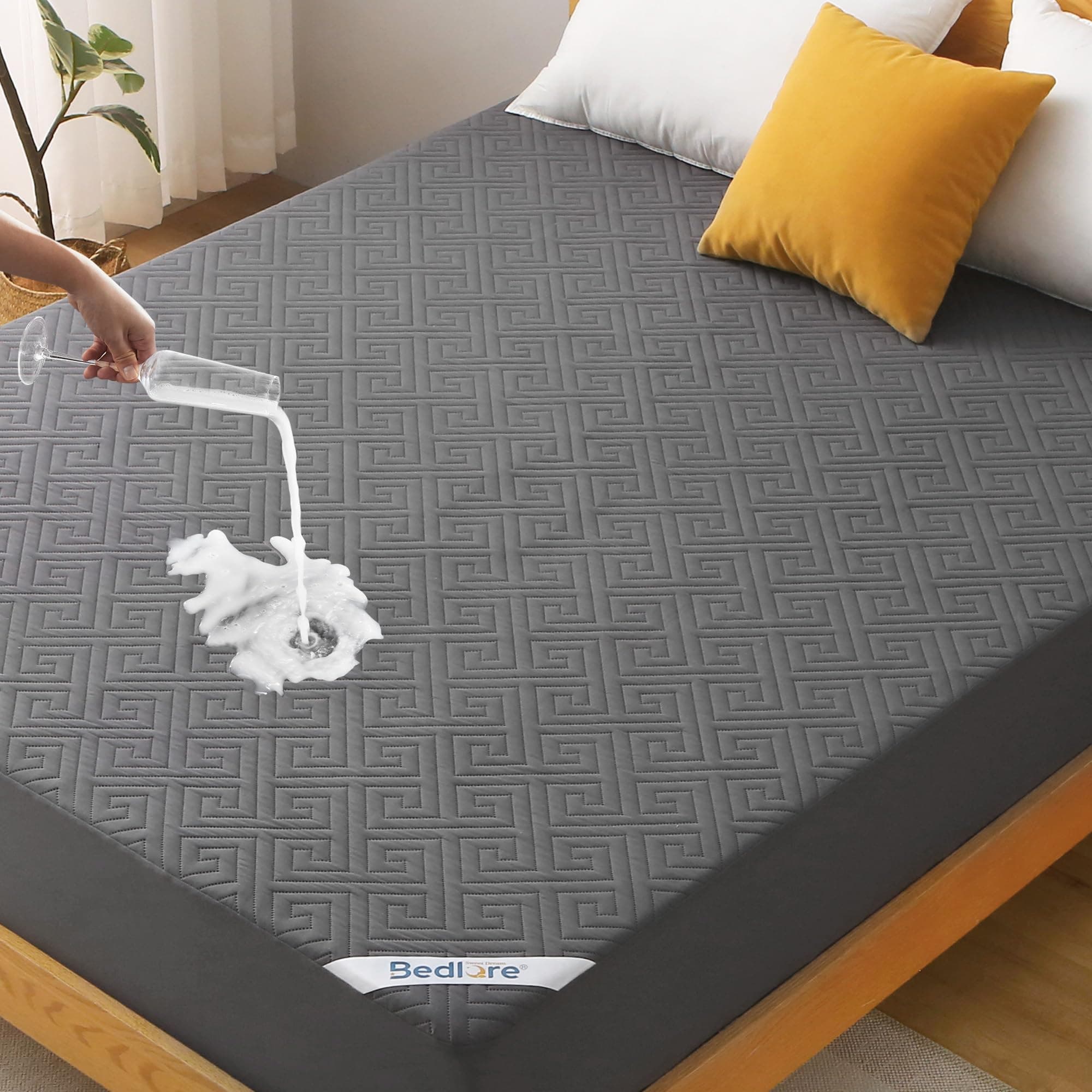 BEDLORE Protège Matelas 160x200 cm, Imperméable Housse Protection Matelas Bonnet 40 cm avec Élasticité Tout Autour, Protege-Matelas Certifié Oeko-TEX, Alèse Souple et Respirant Drap Housse (Gris)