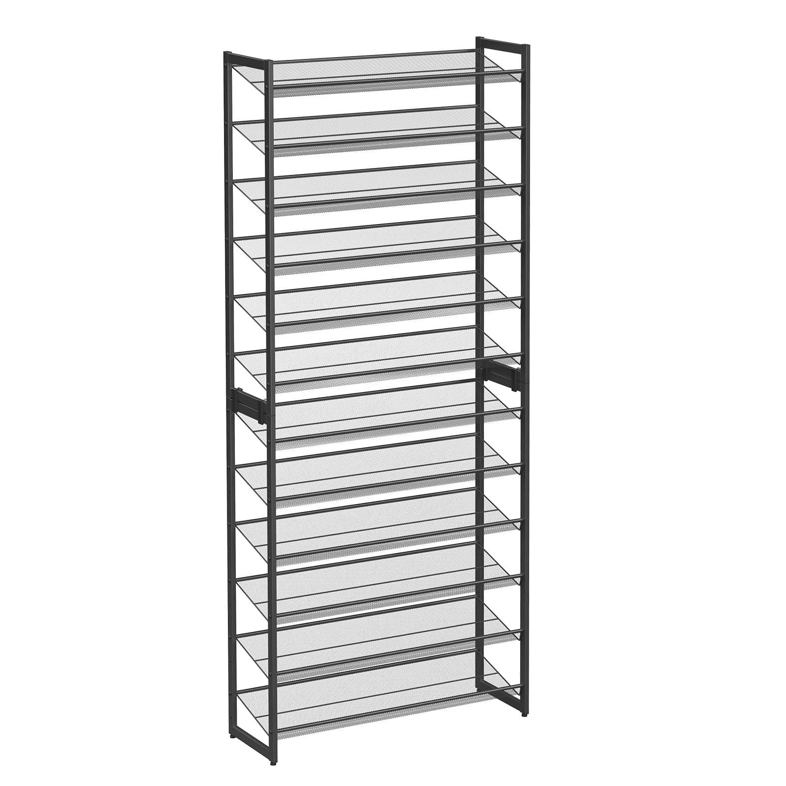SONGMICS Schuhregal mit 12 Ebenen, Schuh-Organizer, aus 2 stapelbaren 6-stufigen Regalen, für 48 bis zu 60 Paar Schuhe, verstellbare Gitterablagen, flach oder angewinkelt montierbar, schwarz LMR12B