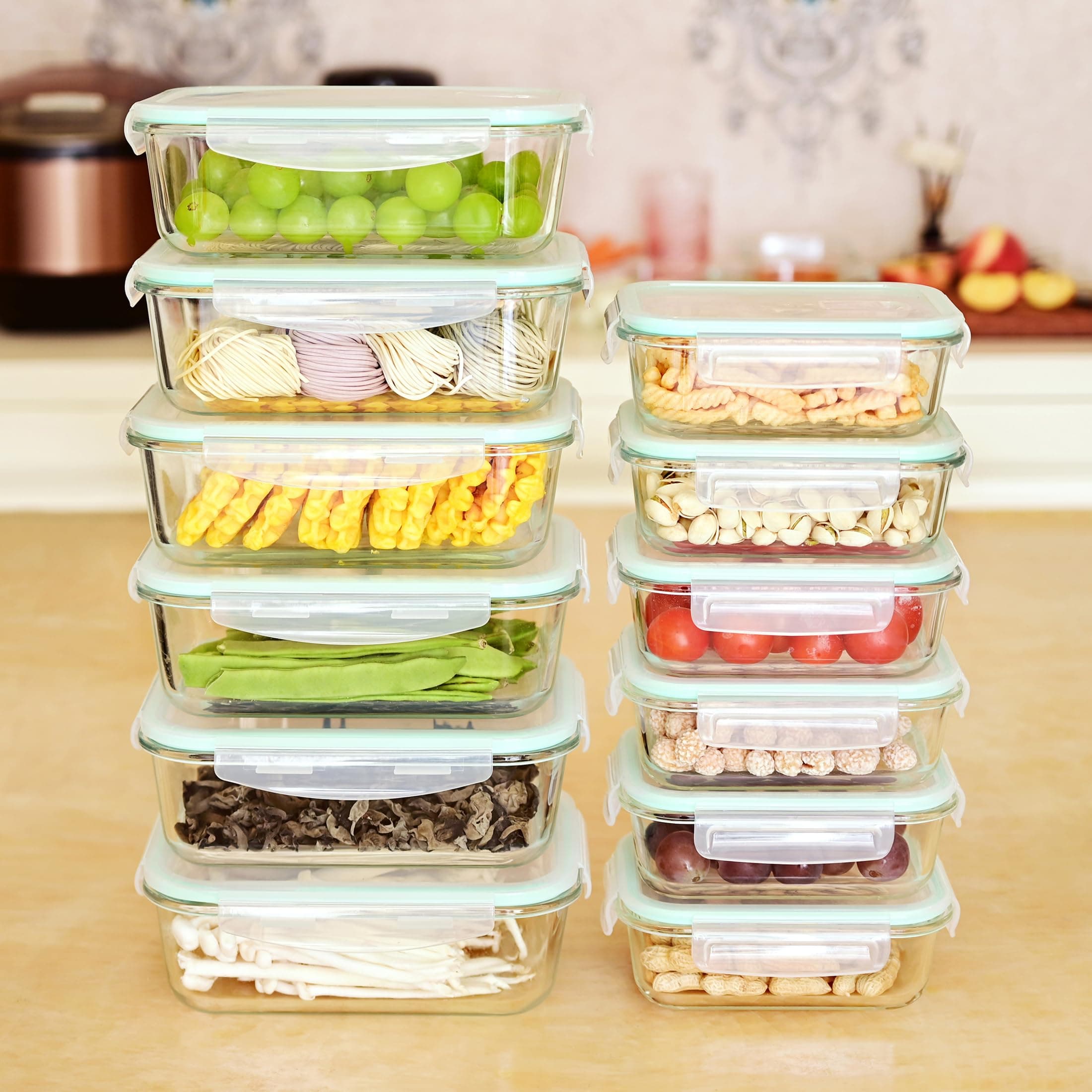 ERUIV Set de 12 récipients de conservation en verre, boîtes de fraîcheur en verre, récipients de conservation pour la cuisine et le restaurant - étanche à l'air anti-fuite réutilisable sans BPA