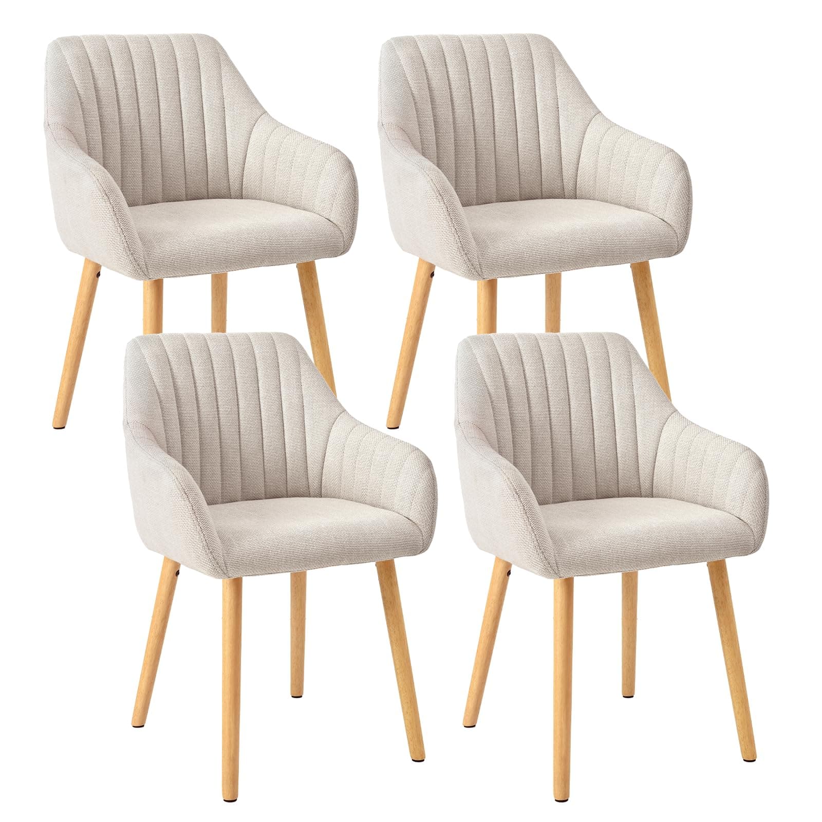 Goeurvant Juego de 4 sillas de Comedor Beige con reposabrazos de Lino, sillas de Comedor, Silla de salón, Silla de Cocina