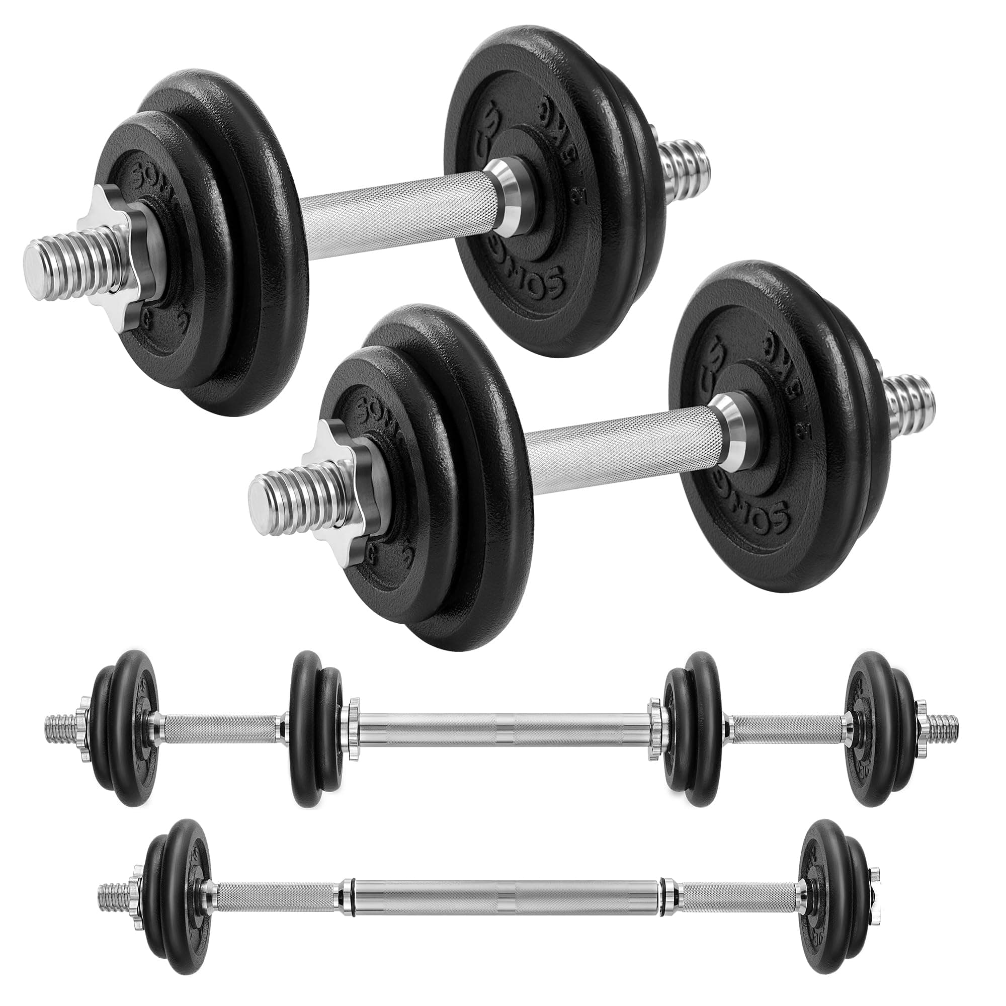 SONGMICS 2-in-1-Hanteln, 2er Set, Hantelset aus Gusseisen, verstellbar, Kurzhantelset mit Verbindungsrohr, Workout, Gewichtheben für Zuhause, Fitnessstudio