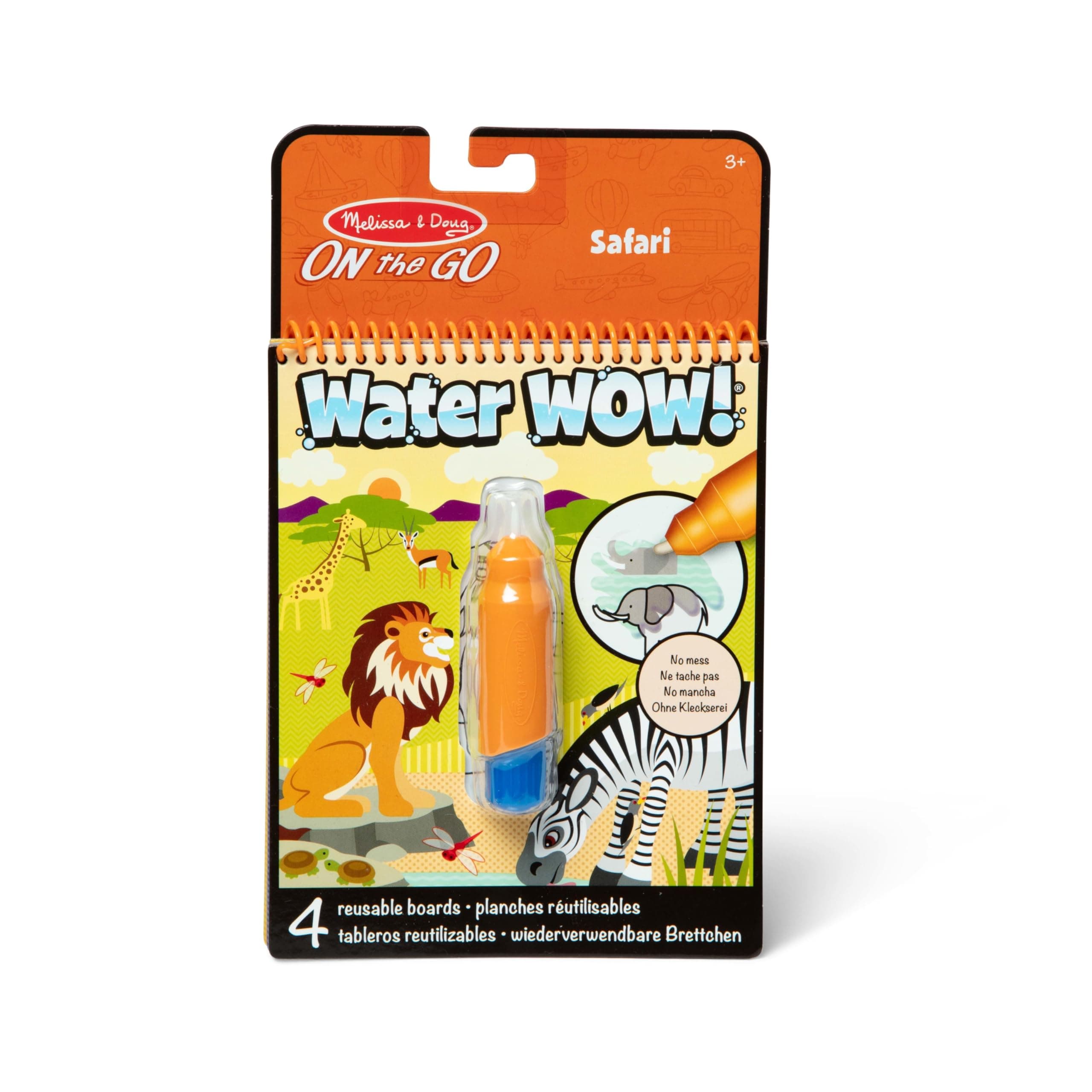Melissa & Doug - Water Wow Wassermalbuch Safari mit Spiralbindung und Wasserstift, 4 Motivseiten, Stift auffüllbar, Für Kinder ab 3 Jahren - FSC zertifizierte